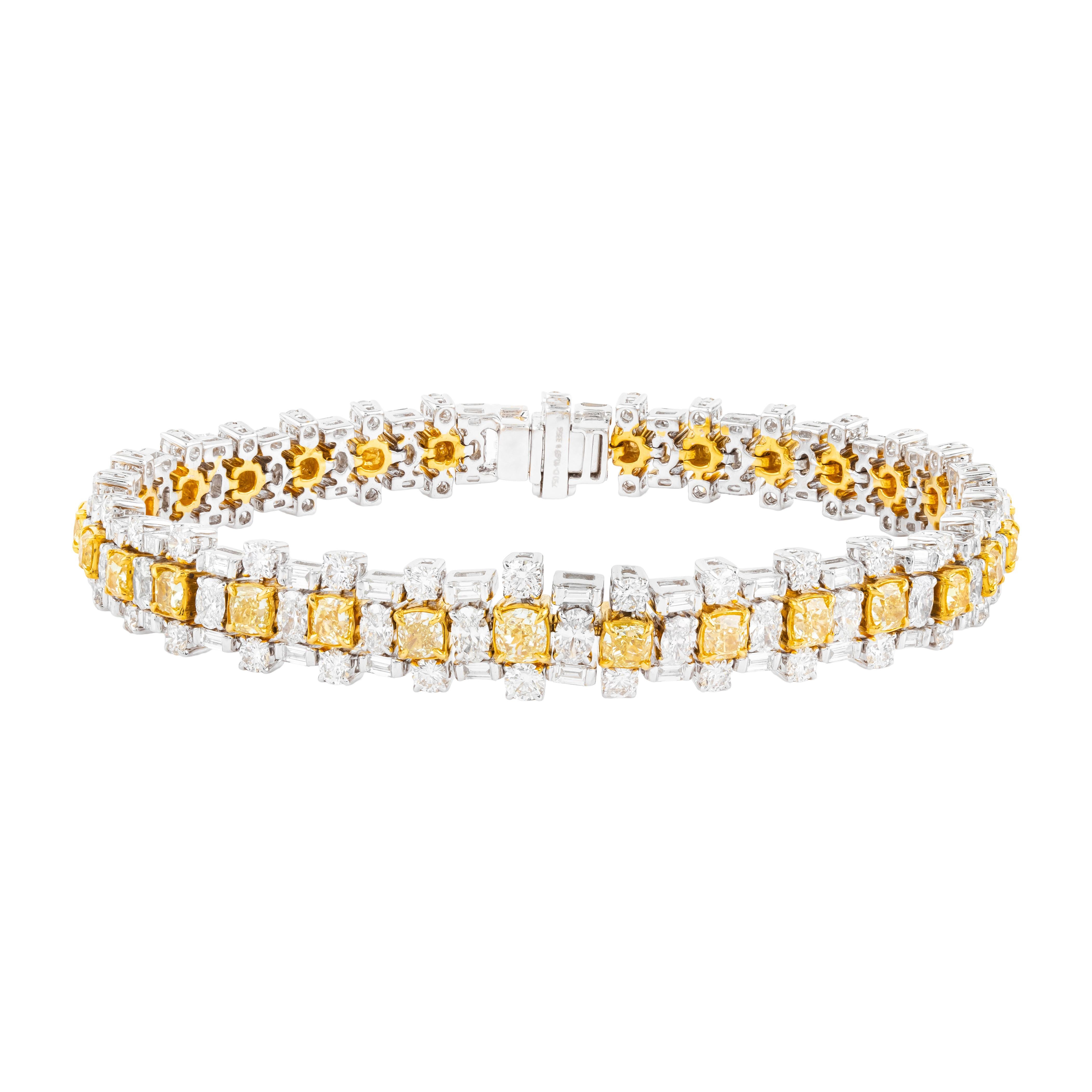 Bracelet tennis en or 18 carats avec diamants jaunes de 10,691 carats Pour femmes en vente