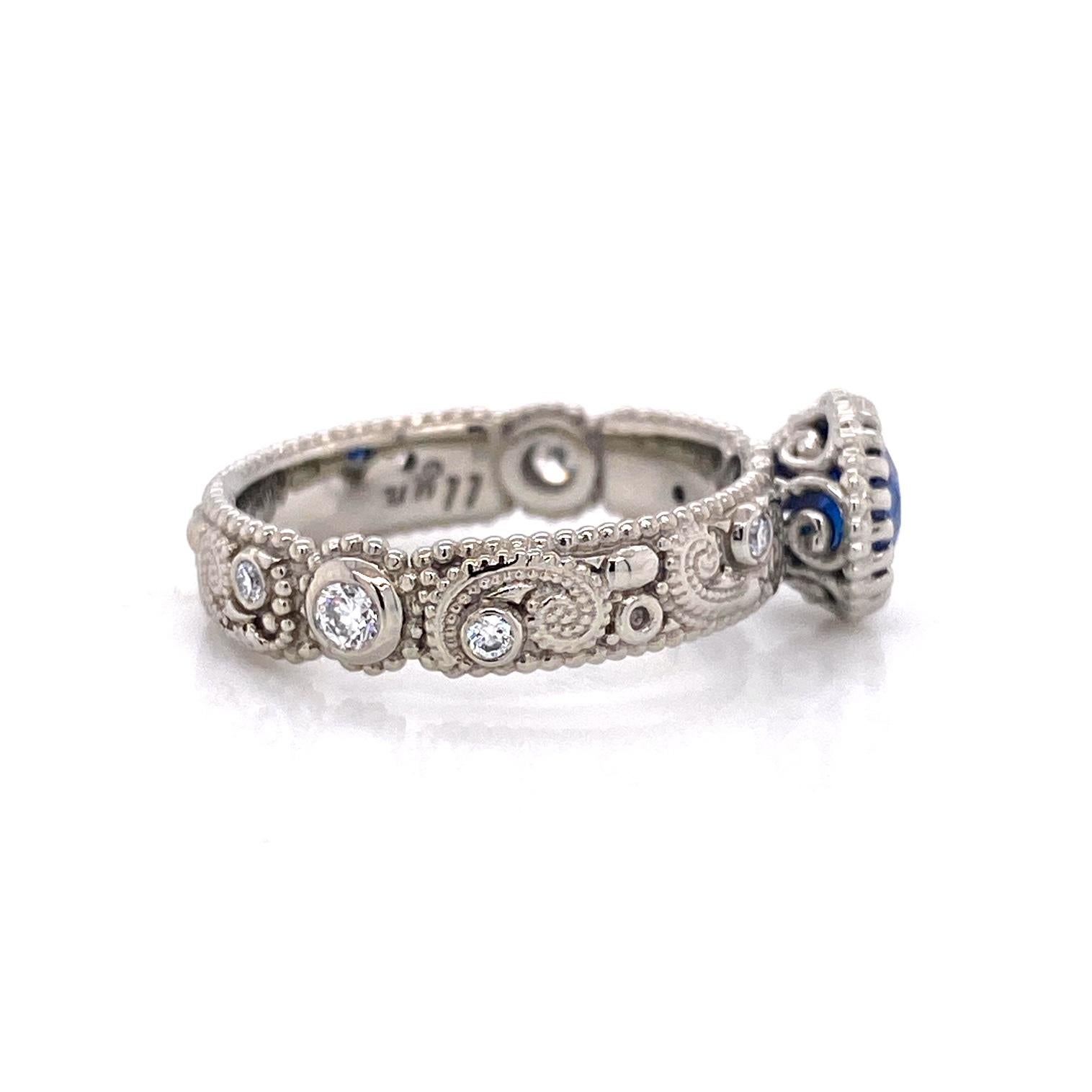 Art Nouveau 18 Karat Gold 1.09 Carat Blue Sapphire Swirl Pattern Ring with White Diamonds