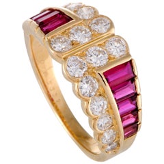 18 Karat Gold 1.10 Carat Diamond and Invisible Set 1.00 Carat Ruby Band Ring