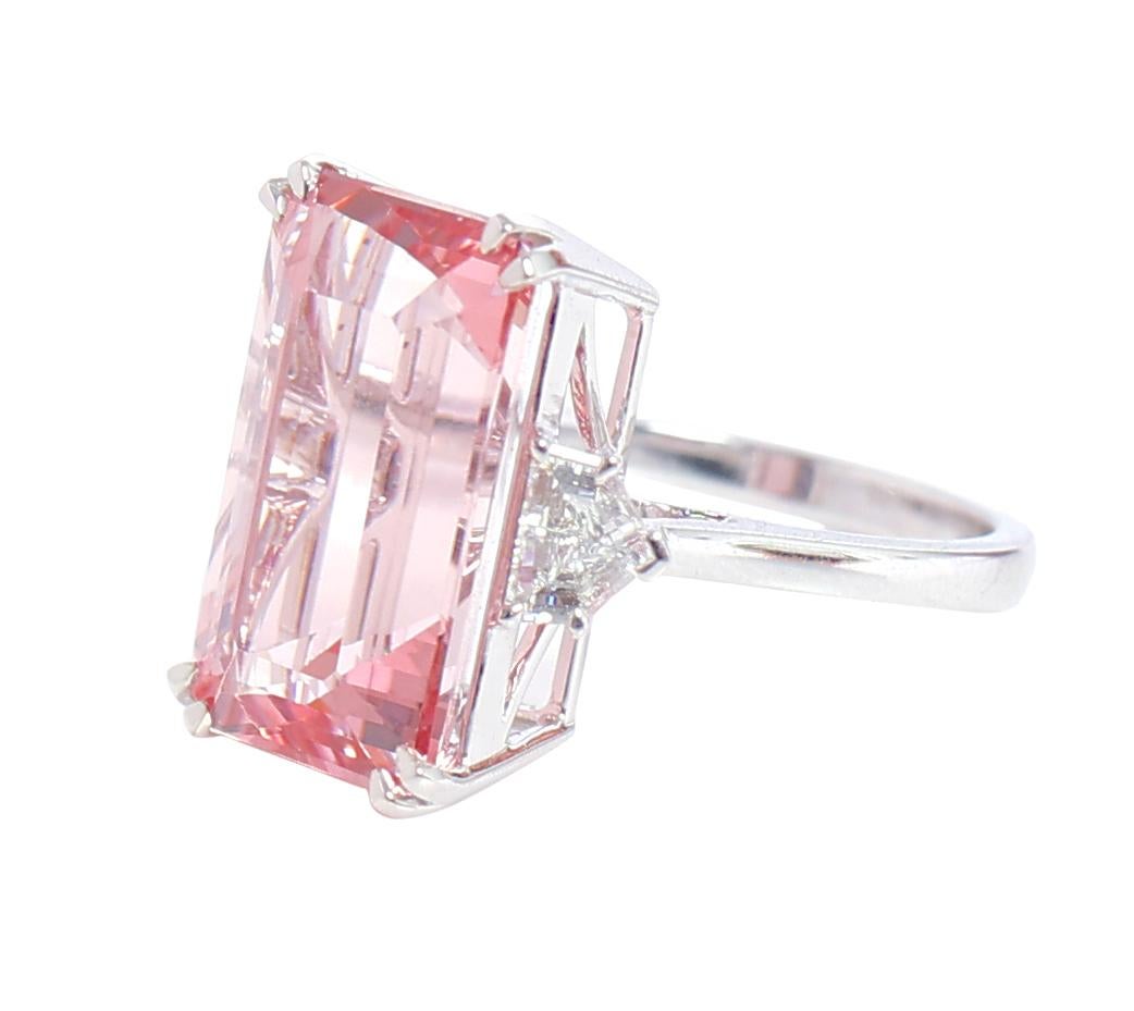 18 Karat White Gold 11.41 Carat Pink Morganite and Diamond Solitaire Cocktail Ring

This glorious trinity pink morganite and diamond ring is marvelous. The three-stone trinity ring tells a story by not only representing the said “past, present, and