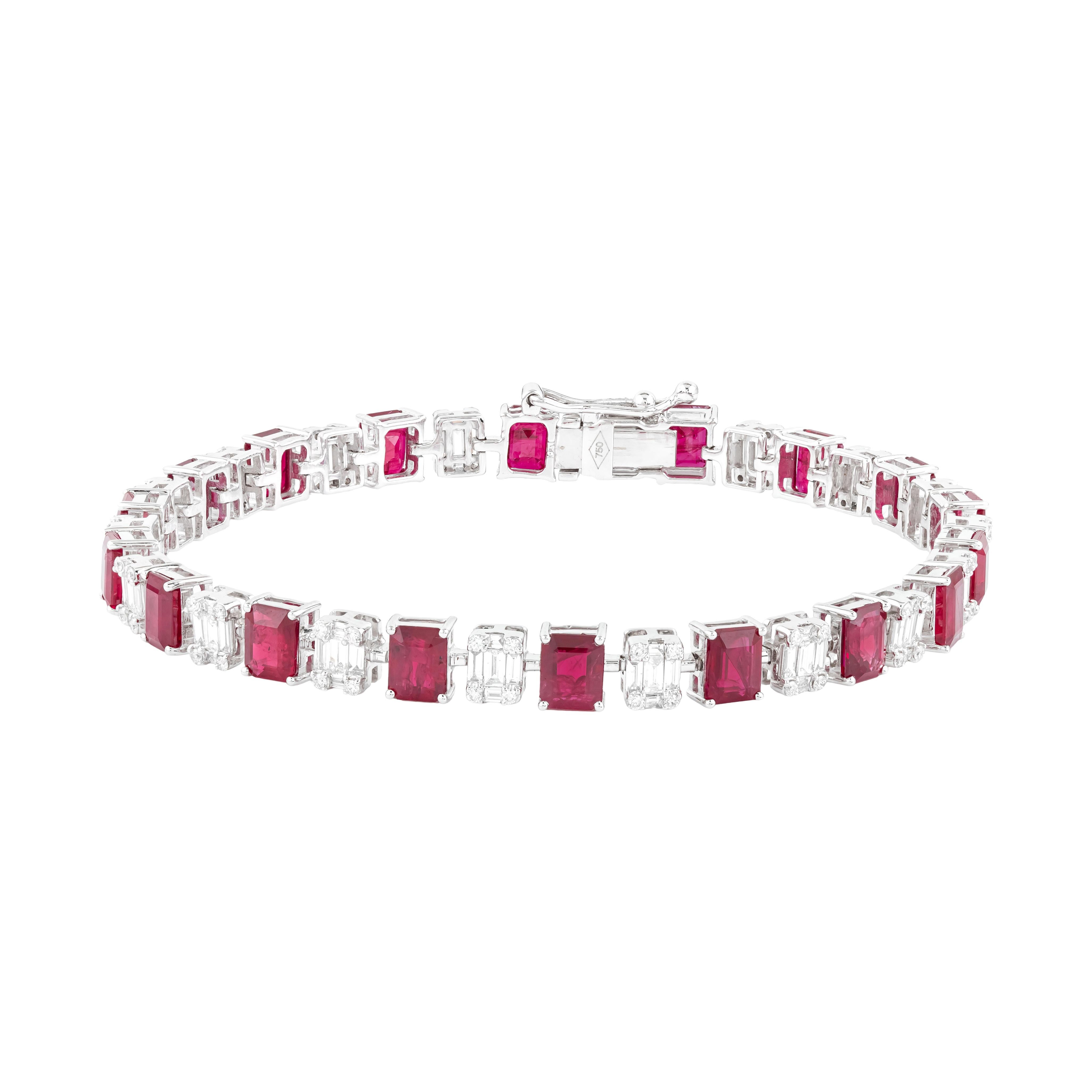 Bracelet tennis en or 18 carats avec rubis et diamants de 11,52 carats Pour femmes en vente