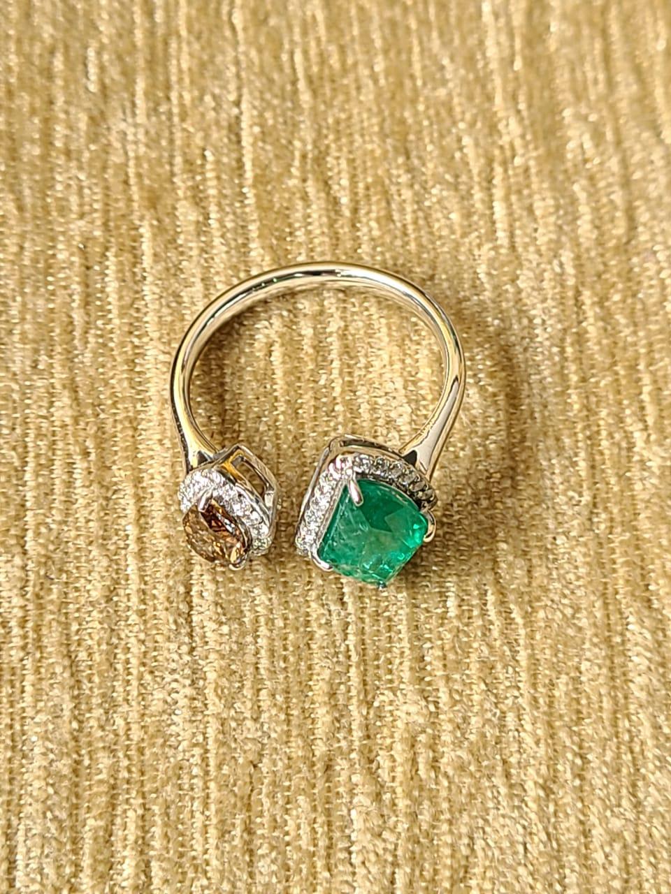 Pear Cut 18 Karat Gold, 1.17 Carats, Fancy Shaped Emerald and Brown Diamond Cocktail Ring