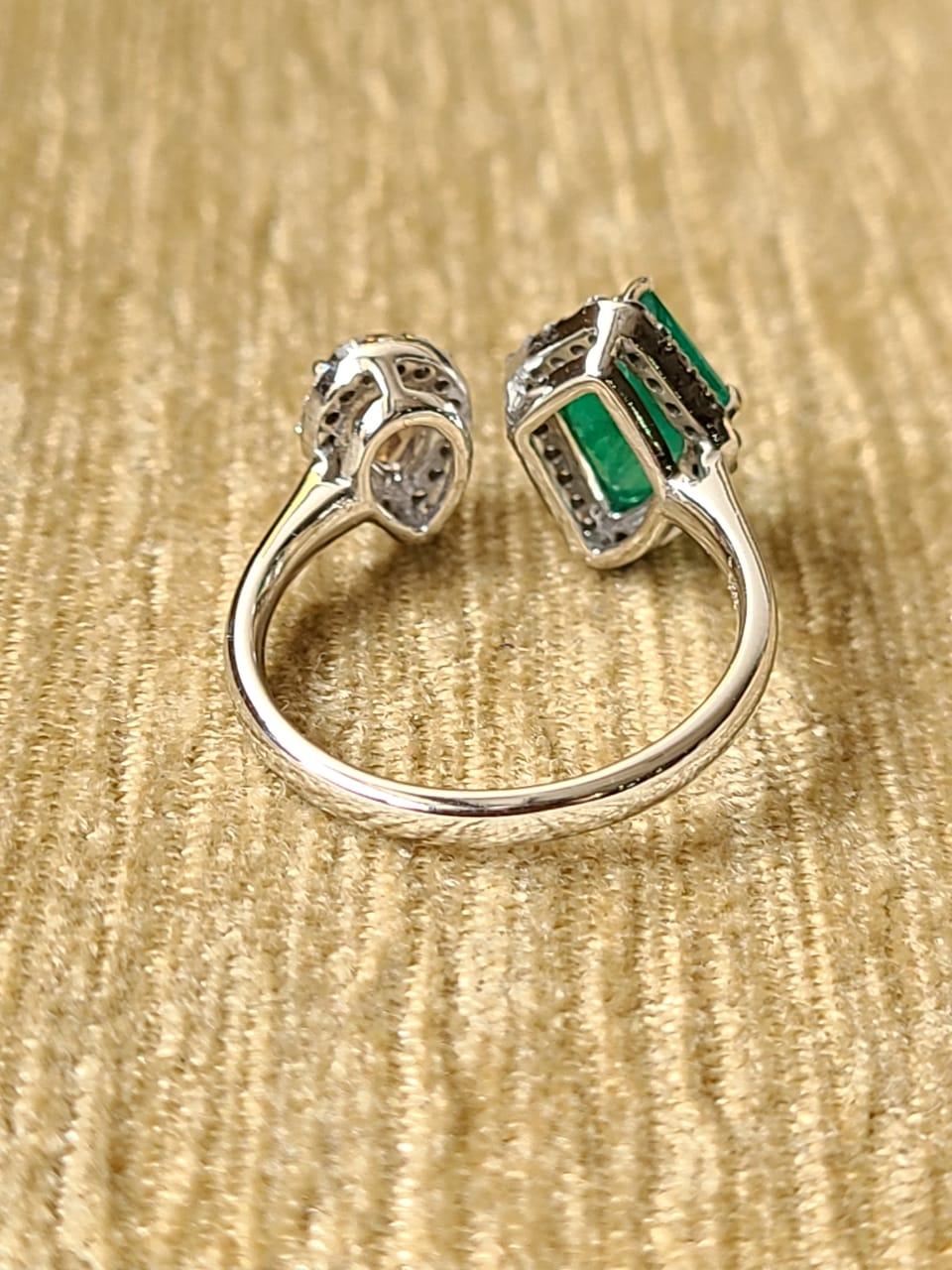 18 Karat Gold, 1.17 Carats, Fancy Shaped Emerald and Brown Diamond Cocktail Ring In New Condition In Hong Kong, HK