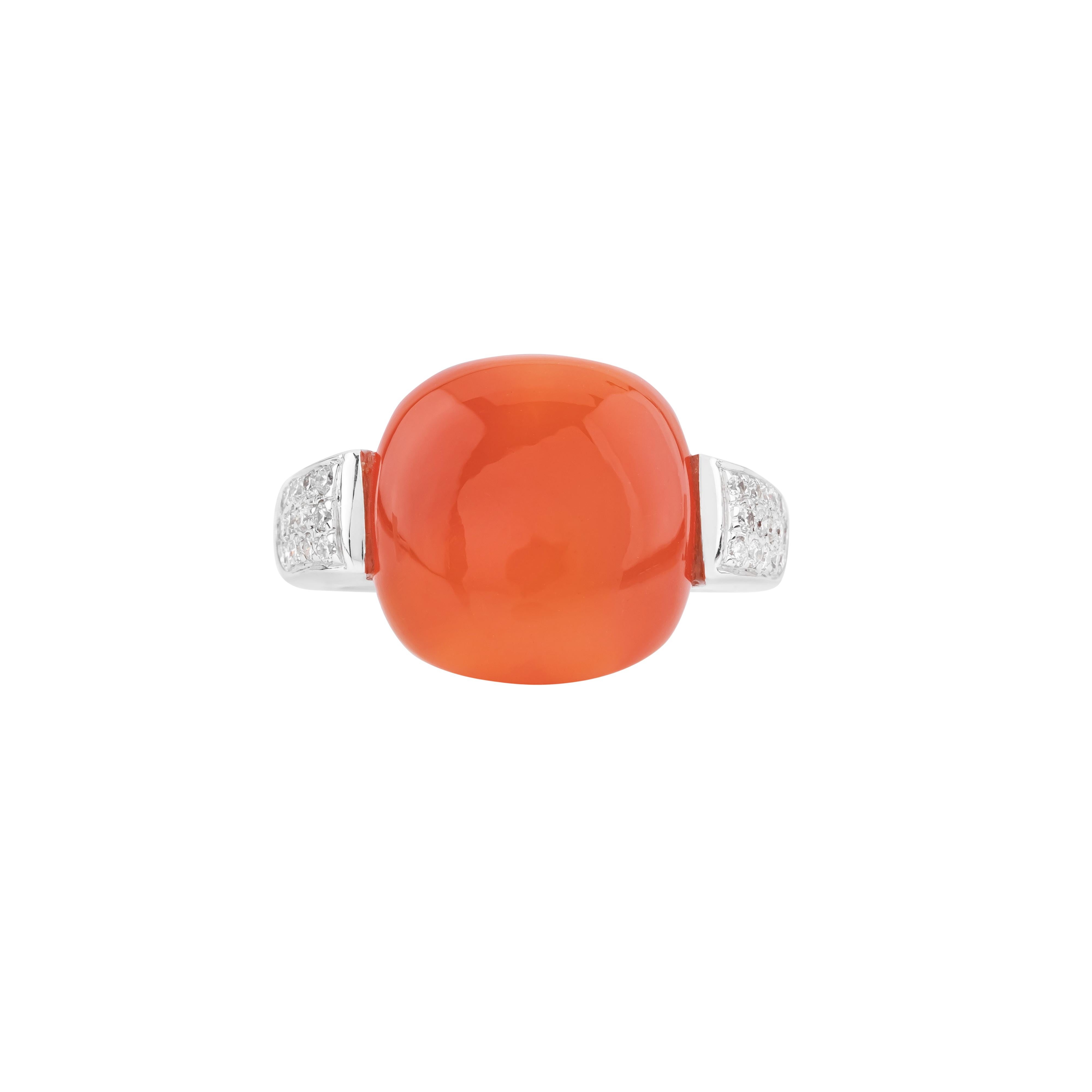 De las mujeres Anillo solitario de oro de 18 quilates con diamantes y calcedonia de 11,8 quilates en venta
