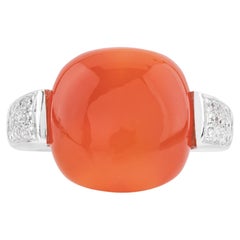 Bague solitaire en or 18 carats 11,8 carats diamant et calcédoine