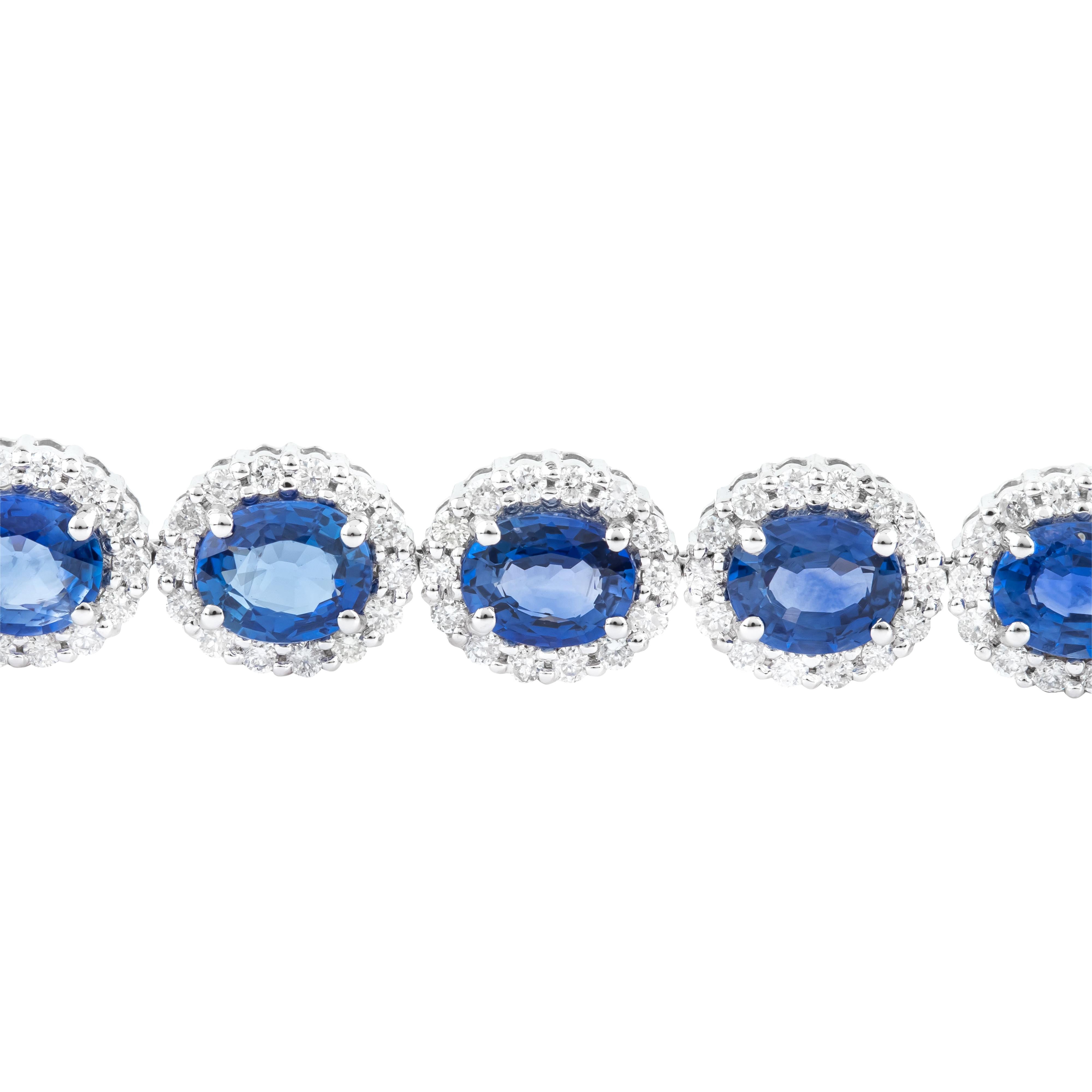 Modern 18 Karat Gold 12.03 Carat Sapphire and Diamond Tennis Bracelet For Sale