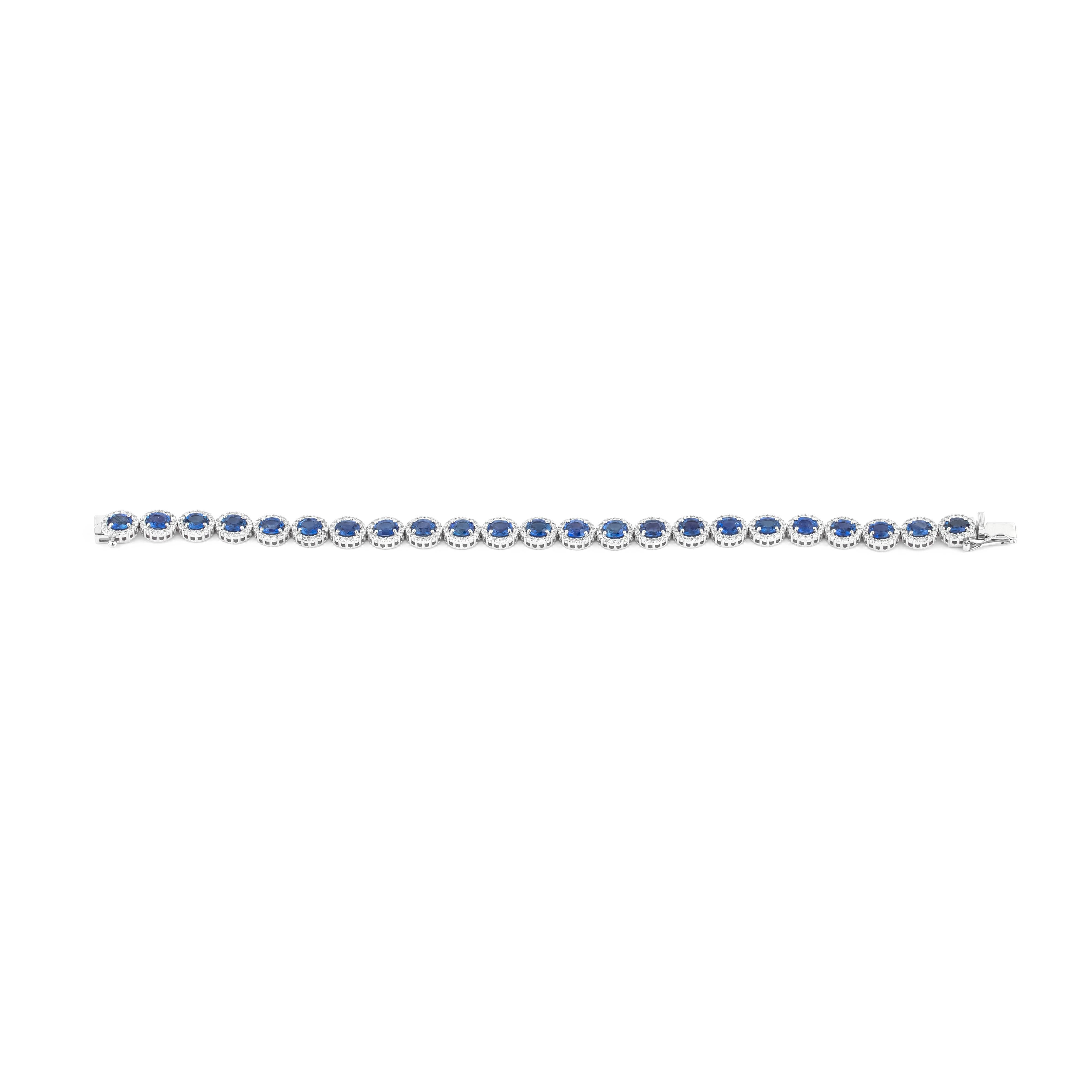 Brilliant Cut 18 Karat Gold 12.03 Carat Sapphire and Diamond Tennis Bracelet For Sale