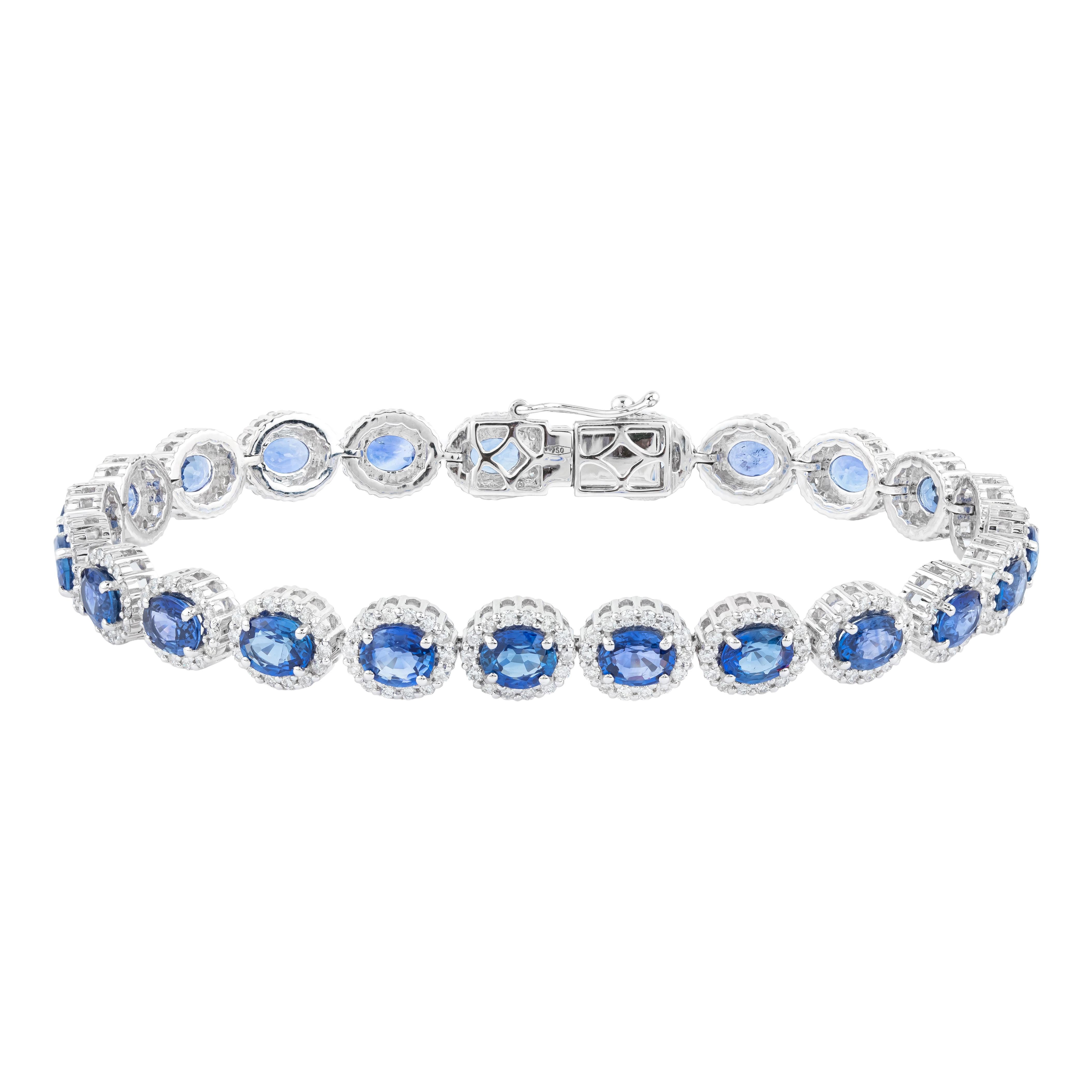 Women's 18 Karat Gold 12.03 Carat Sapphire and Diamond Tennis Bracelet For Sale
