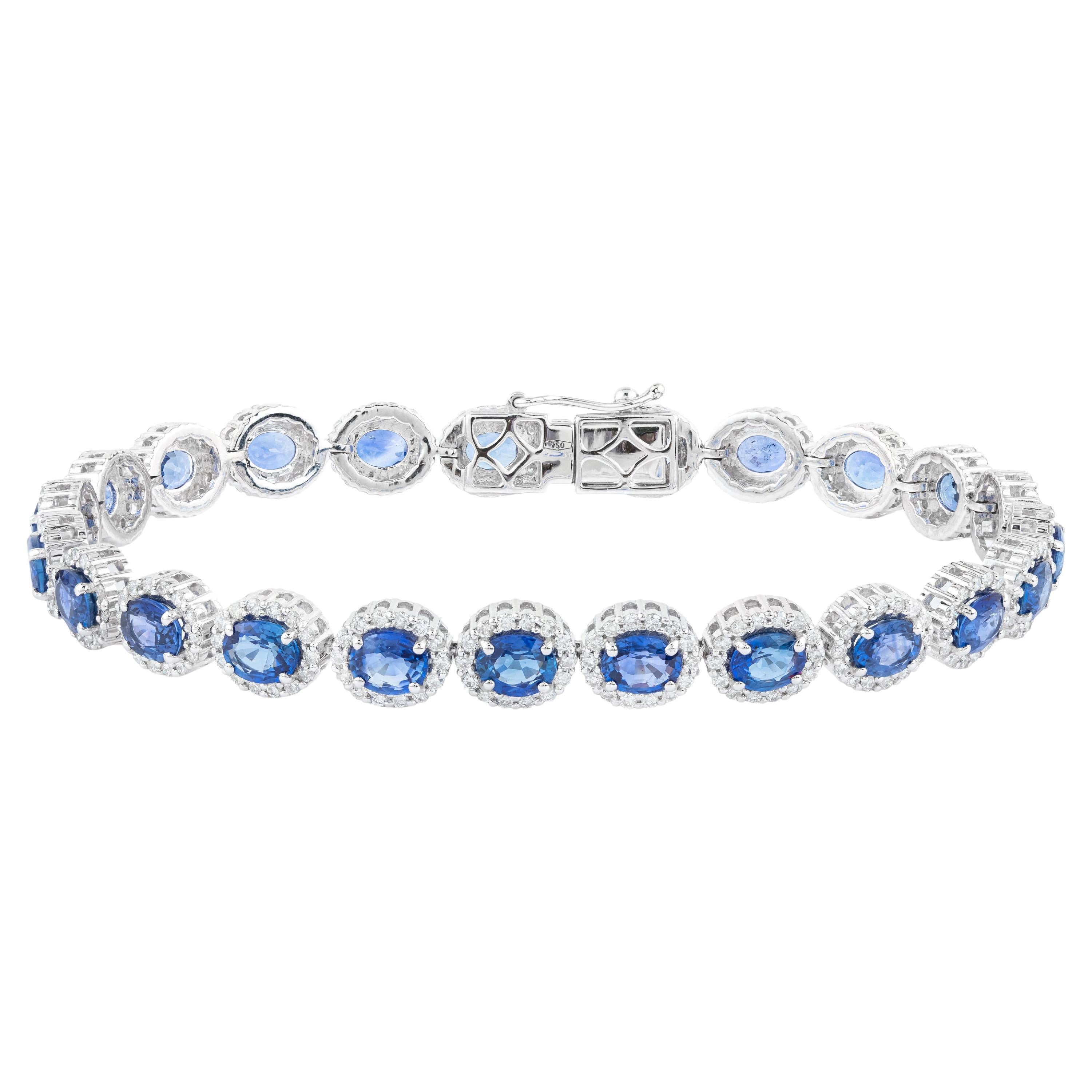 Bracelet tennis en or 18 carats avec saphirs de 12,03 carats et diamants