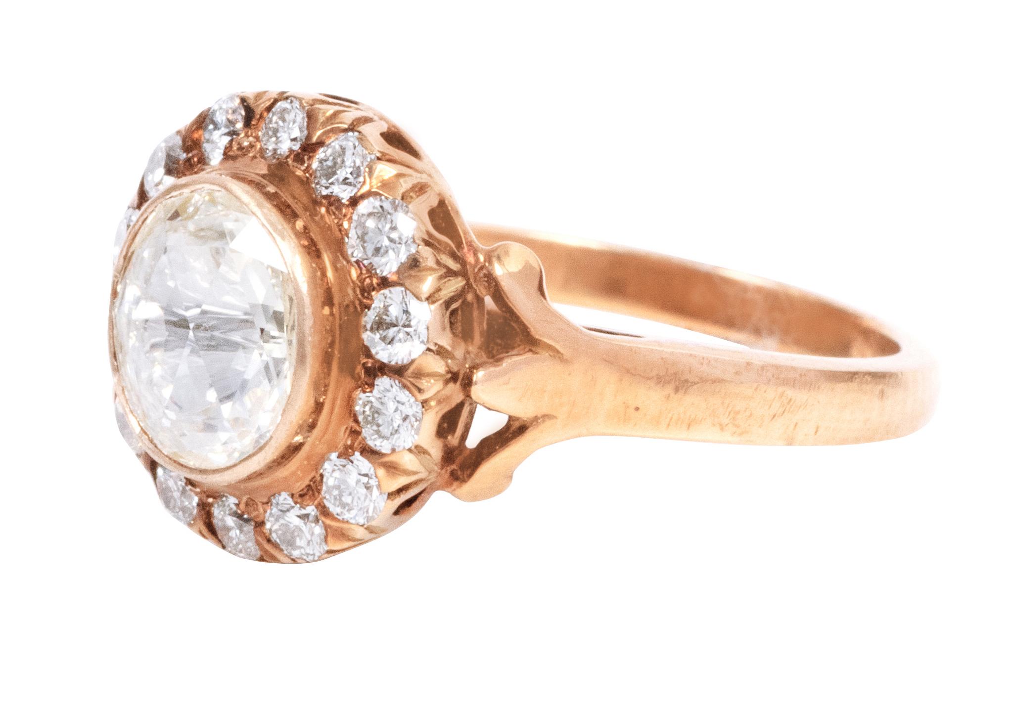 Rose Cut 18 Karat Gold 1.22 Carat Diamond Art-Deco Style Ring For Sale