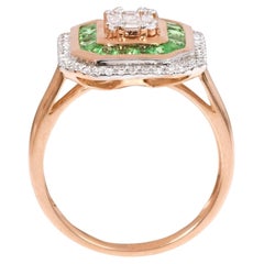 18 Karat Gold 1.22 Carat Diamond "Invisible-Set" and Tsavorite Cluster Ring