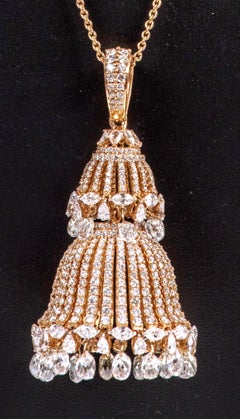 18 Karat Gold 12,45 Karat Diamant-Kronleuchter-Tropfen-Anhänger mit Glieder-Halskette