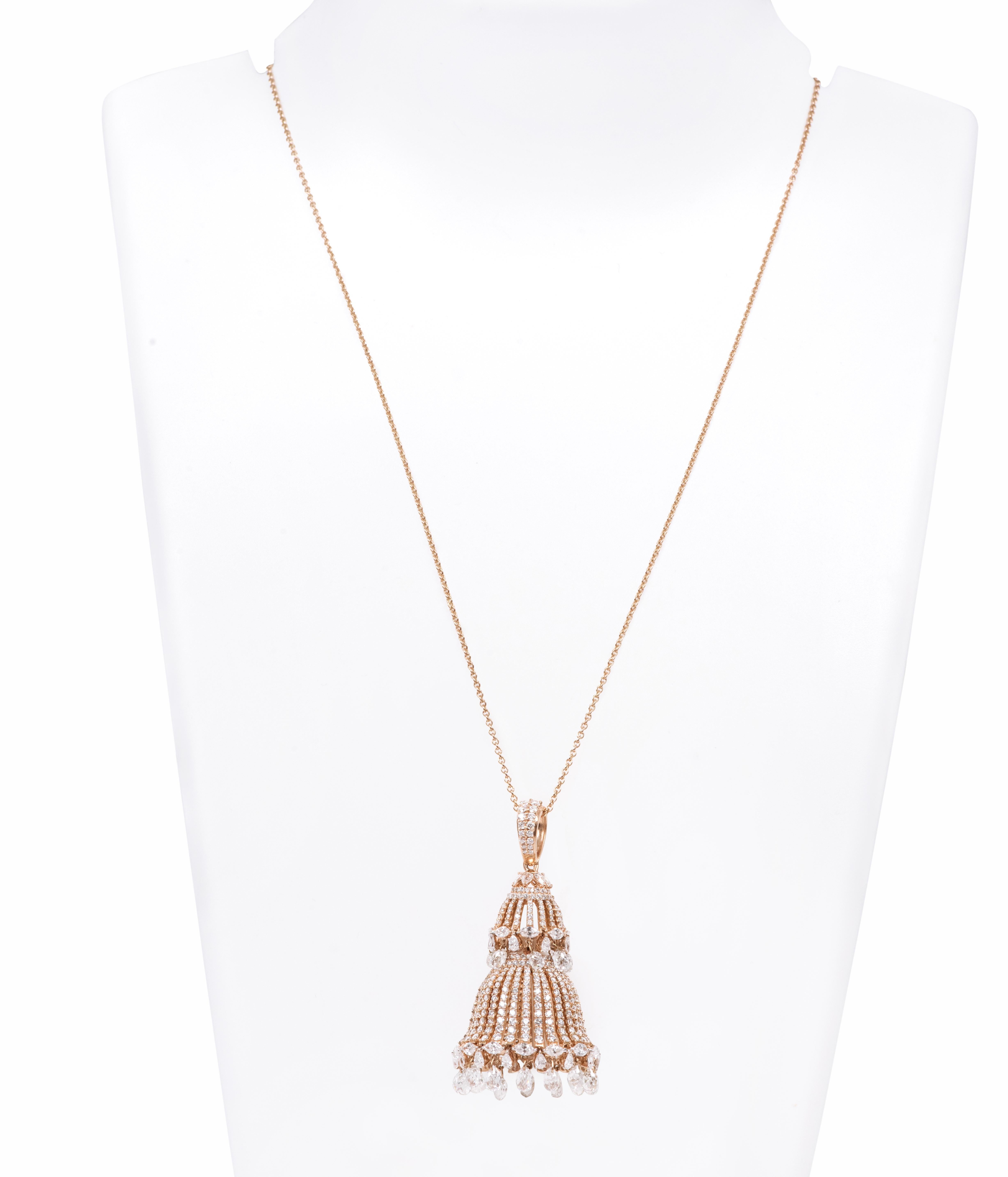 Women's 18 Karat Gold 12.45 Carat Diamond Chandelier Drop Pendant with Link Necklace For Sale