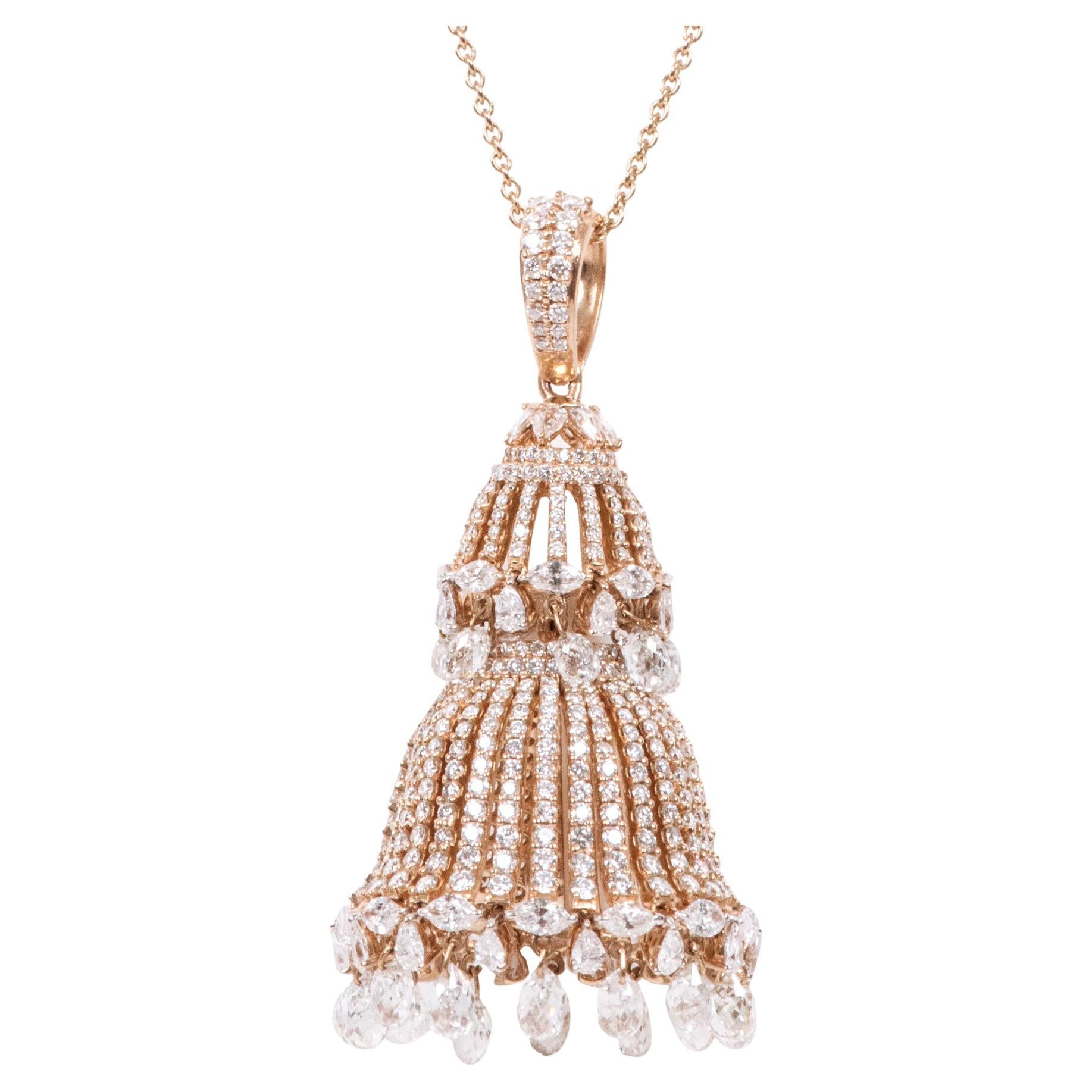 18 Karat Gold 12.45 Carat Diamond Chandelier Drop Pendant with Link Necklace For Sale
