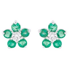 18 Karat Gold 1,28 Karat Diamant und Smaragd Blumen-Ohrringe mit Modulation