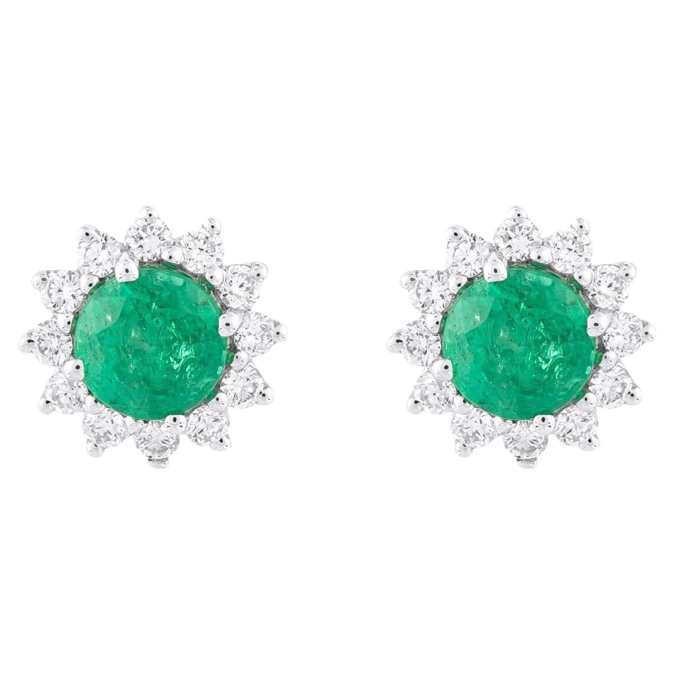 Pendientes Solitarios de Oro de 18 Kilates con Diamante y Esmeralda de 1,29 Quilates