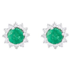 18 Karat Gold 1.29 Carat Diamond and Emerald Solitaire Stud Earrings