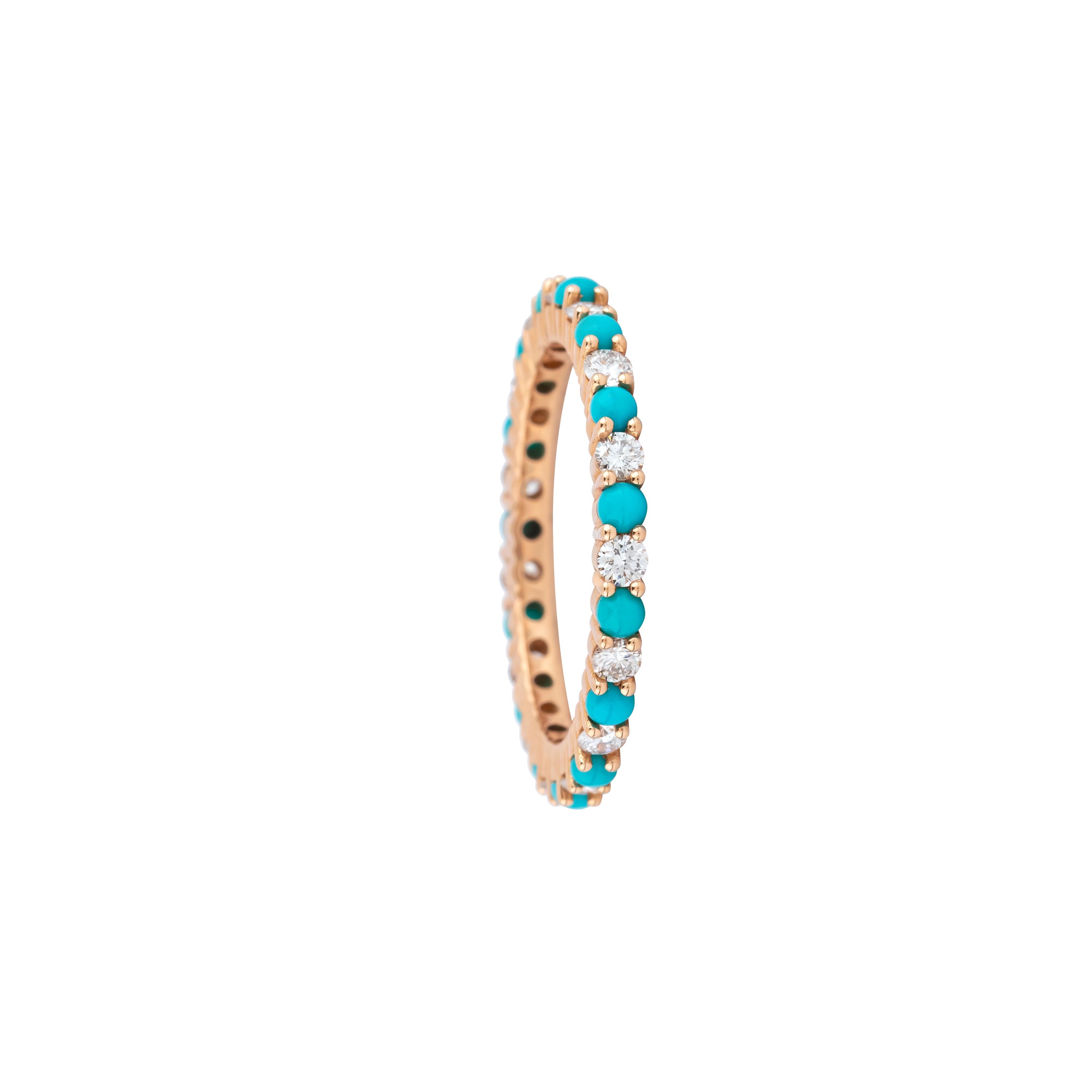 Anillo Infinito de Oro de 18 Kilates con Diamantes y Turquesa de 1,29 Quilates Moderno en venta