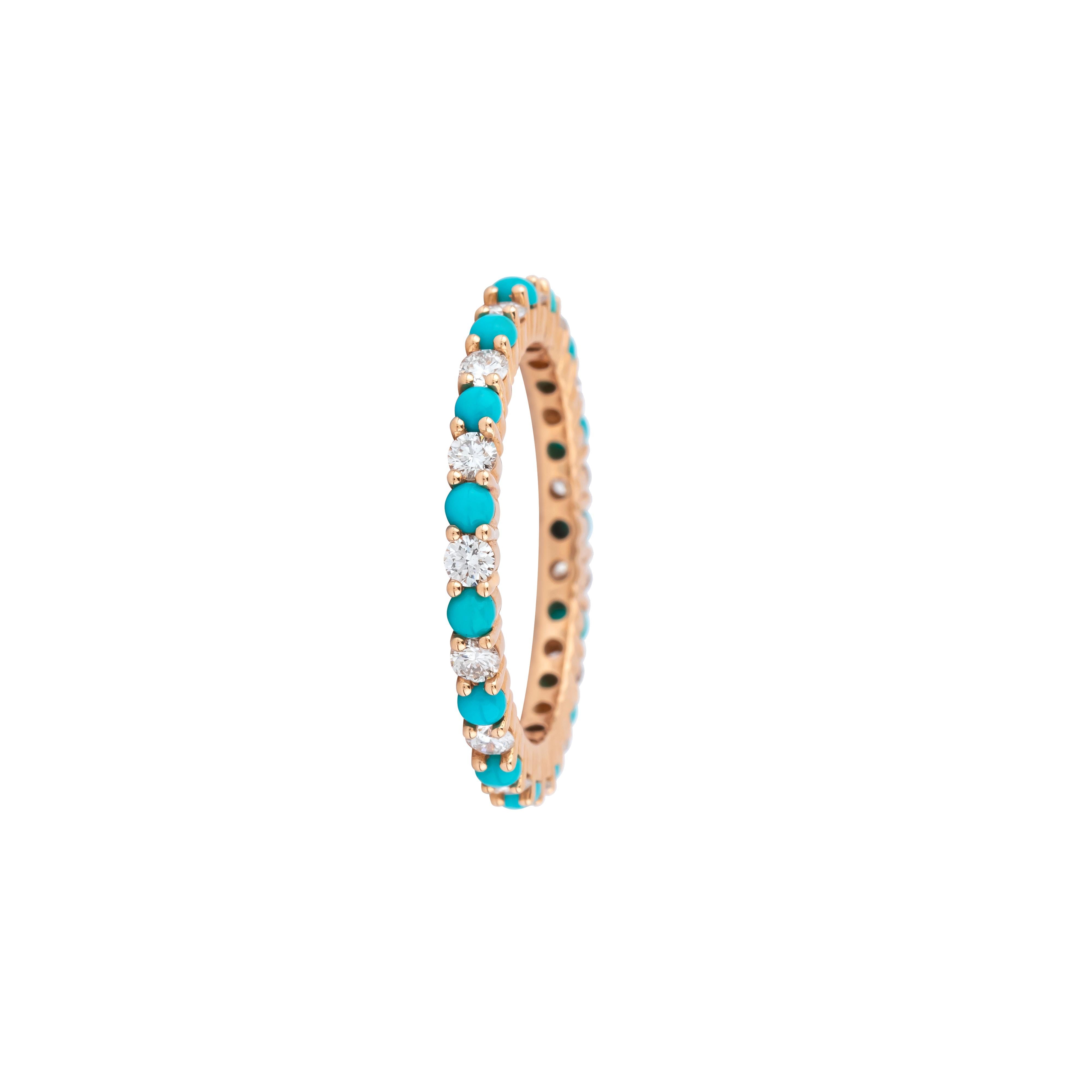 Anillo Infinito de Oro de 18 Kilates con Diamantes y Turquesa de 1,29 Quilates Corte brillante en venta