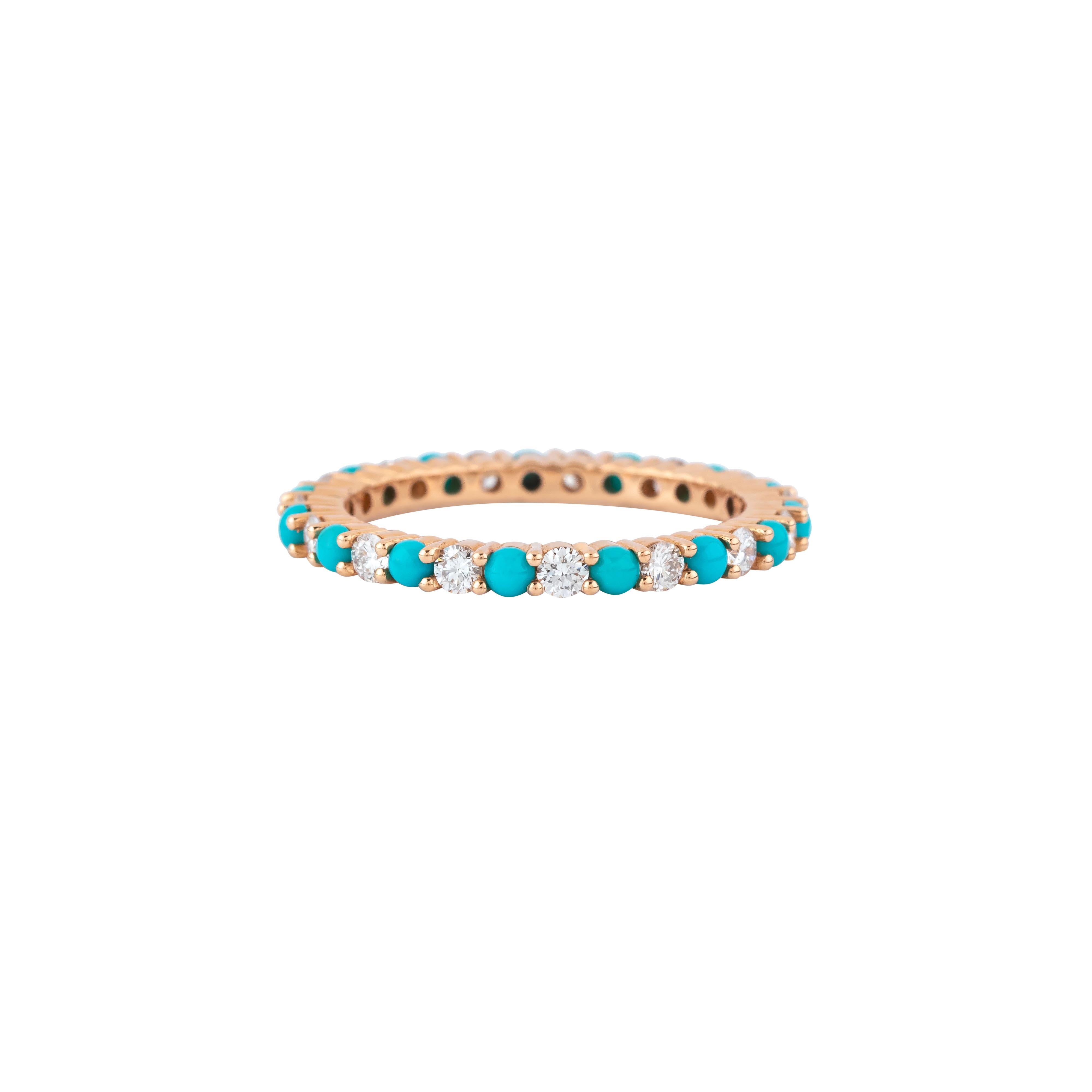 De las mujeres Anillo Infinito de Oro de 18 Kilates con Diamantes y Turquesa de 1,29 Quilates en venta
