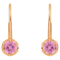 Pendientes de aro de zafiro rosa de oro de 18 quilates de 1,3 quilates