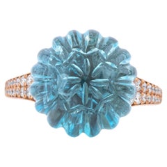 Anillo de moda de oro de 18 quilates con diamantes y aguamarina de 13,03 quilates