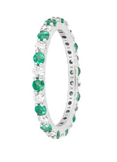 18 Karat Gold 1.34 Carat Diamond and Emerald Brilliant Cut Eternity Band Ring