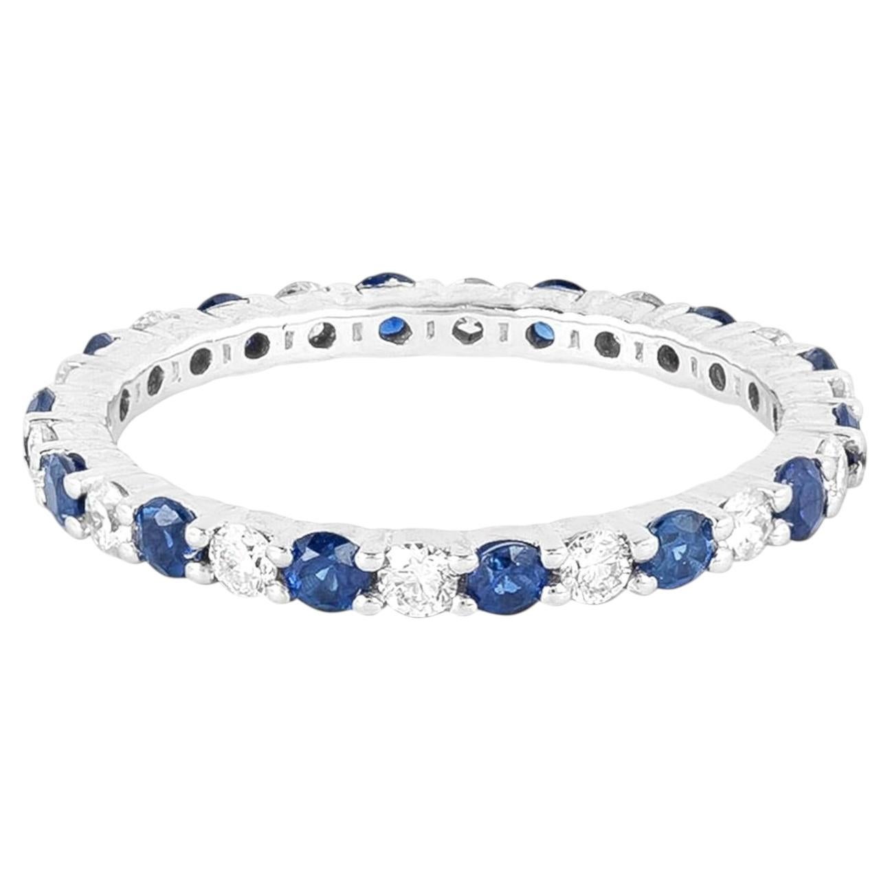18 Karat Gold 1.34 Carat Diamond and Sapphire Brilliant Cut Eternity Band Ring
