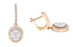 18 Karat Gold 1.34 Carat Diamond Oval Drop Earrings