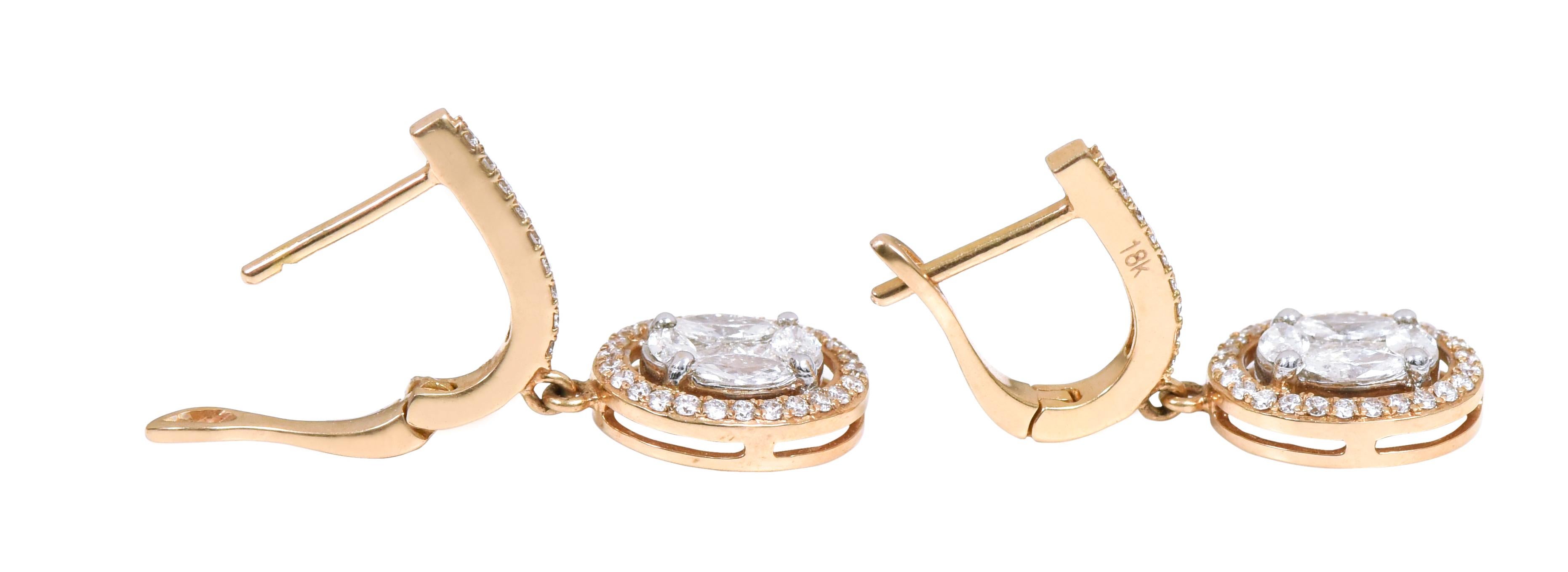 18 Karat Gold 1,34 Karat Diamant Oval-Tropfen-Ohrringe (Marquiseschliff) im Angebot