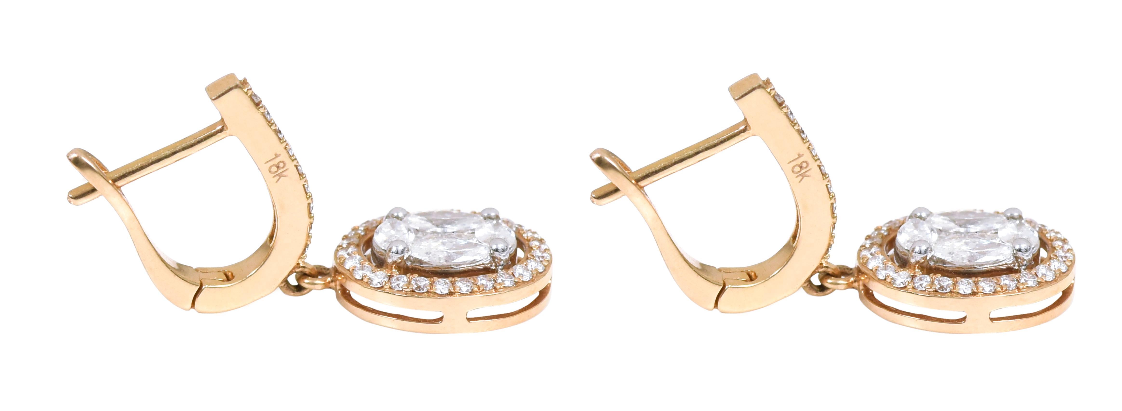 18 Karat Gold 1,34 Karat Diamant Oval-Tropfen-Ohrringe im Zustand „Neu“ im Angebot in Jaipur, IN