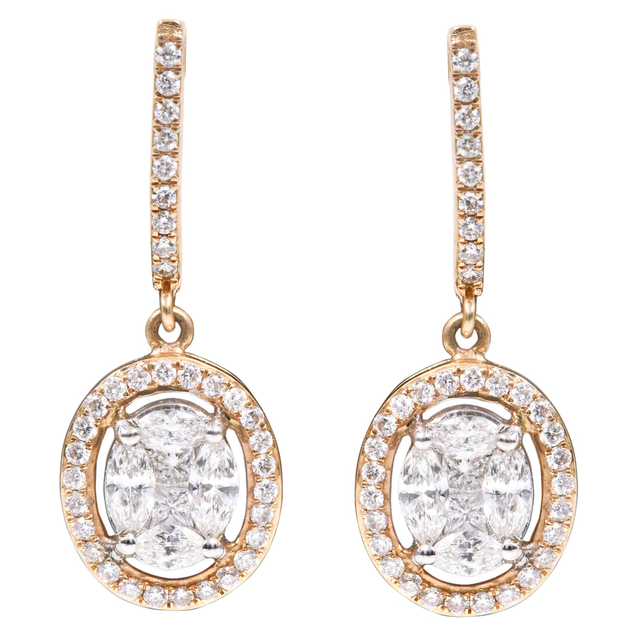 Pendants d'oreilles en or 18 carats avec diamants ovales de 1,34 carat en vente