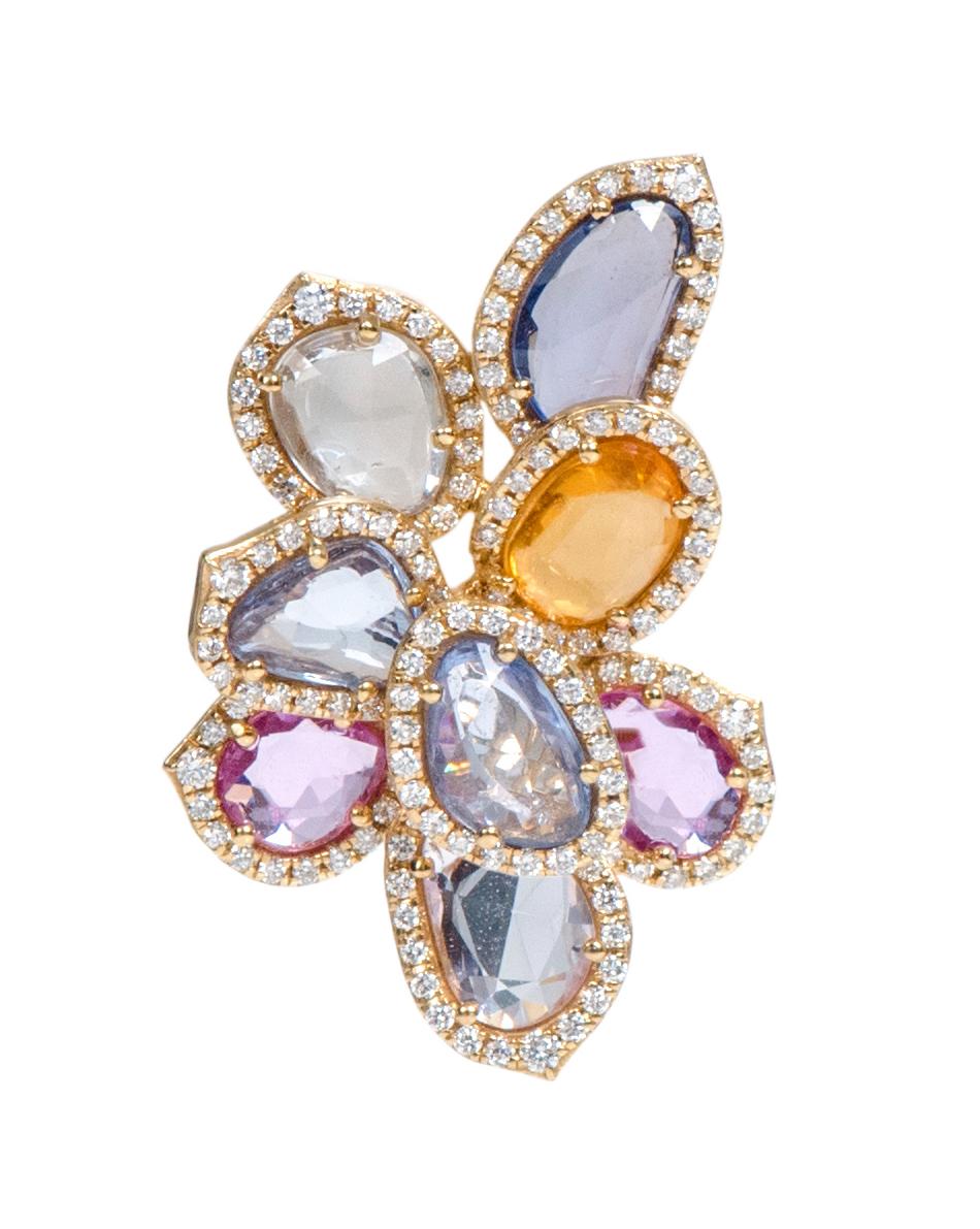 Contemporary 18 Karat Gold 13.56 Carat Multi-Sapphire and Diamond Cocktail Stud Earrings For Sale