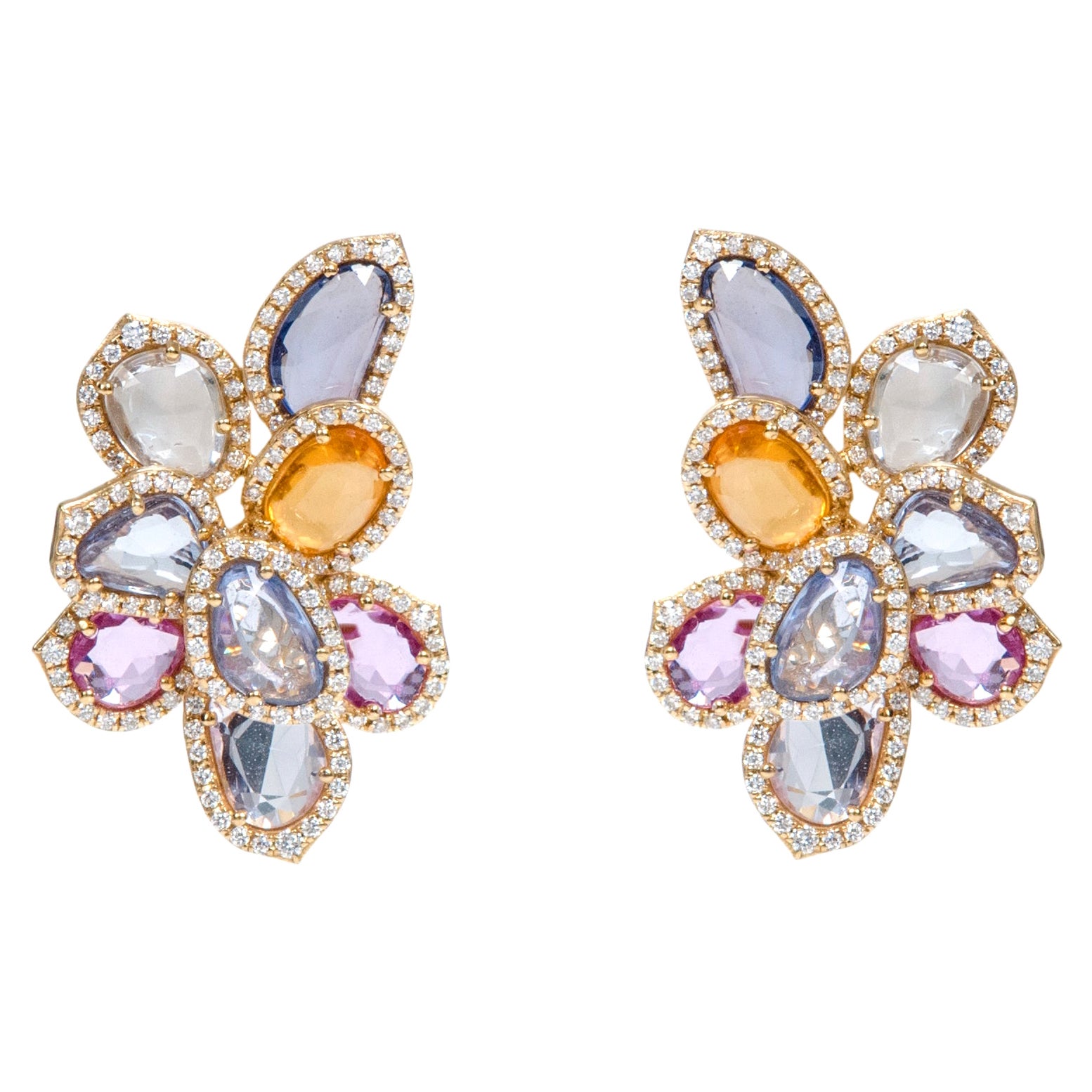 Pendientes cóctel de oro de 18 quilates, 13,56 quilates, zafiro múltiple y diamantes