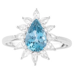 18 Karat Gold 1,36 Karat Diamant und Aquamarin Mode-Ring