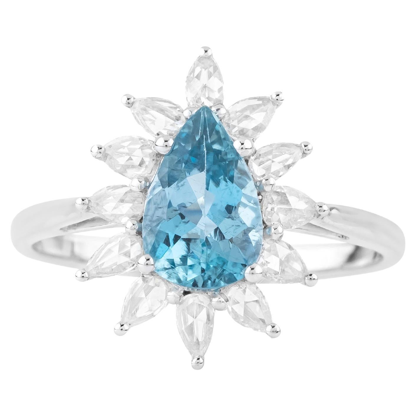 Anillo de moda de oro de 18 quilates con diamante y aguamarina de 1,36 quilates