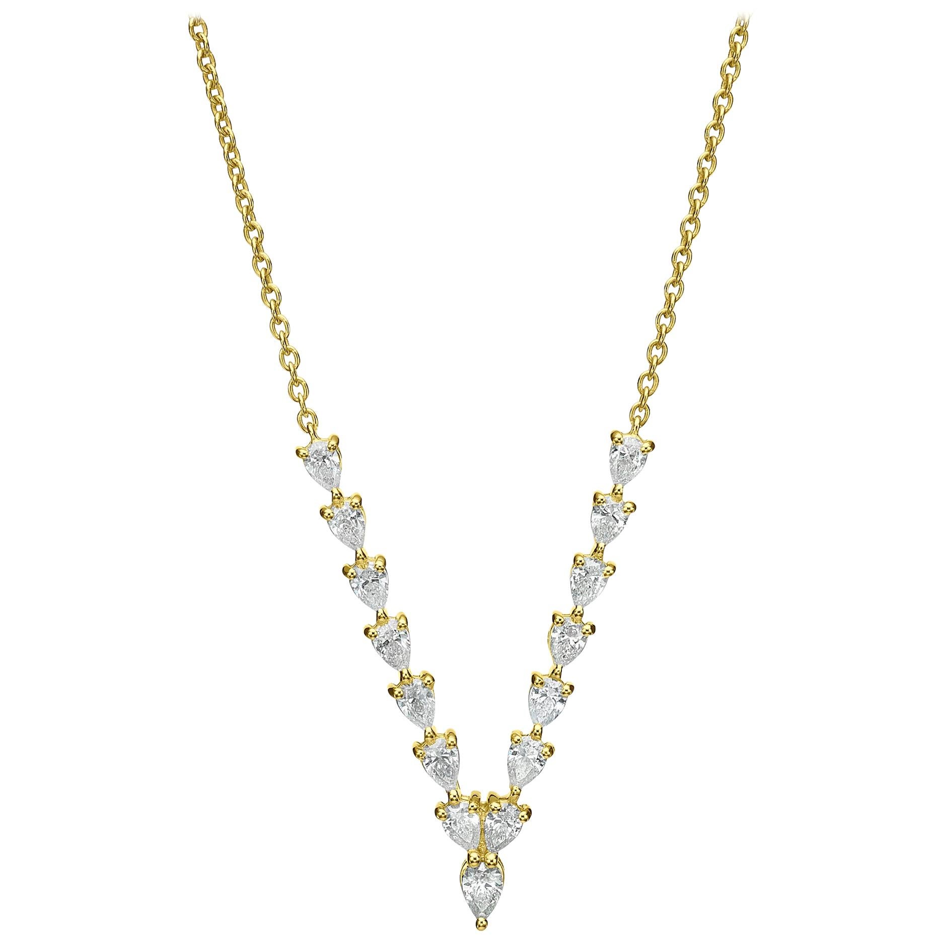 18k Gold, 1.36 Carat, F Color, VS Clarity, V Shape Diamond Pendant