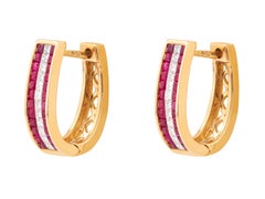 18 Karat Gold 1.36 Carat Ruby & Diamond Mini Hoop Earrings