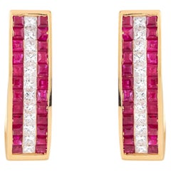 18 Karat Gold 1.36 Carat Ruby & Diamond Mini Hoop Earrings