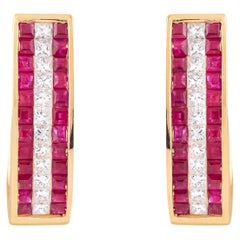 18 Karat Gold 1.36 Carat Ruby & Diamond Mini Hoop Earrings
