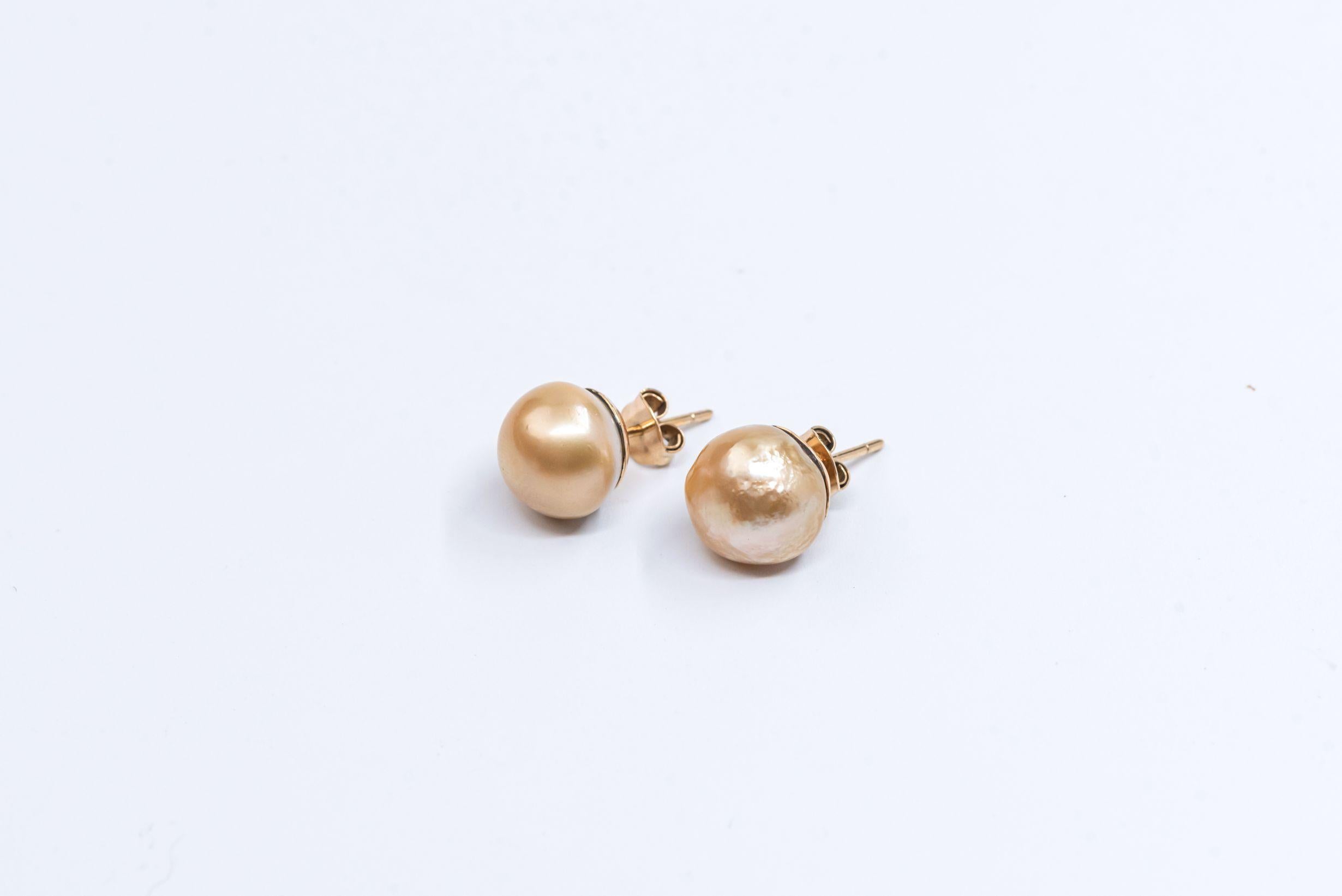 Women's 18 Karat Gold Baroque South Sea Pearl Stud Earrings For Sale