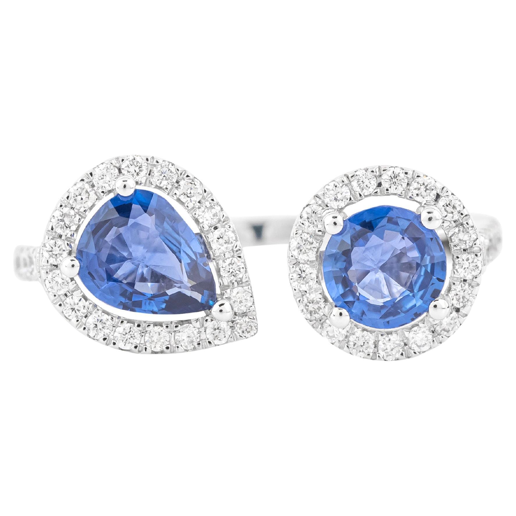For Sale:  18 Karat Gold 1.42 Carat Diamond and Sapphire Cocktail Ring