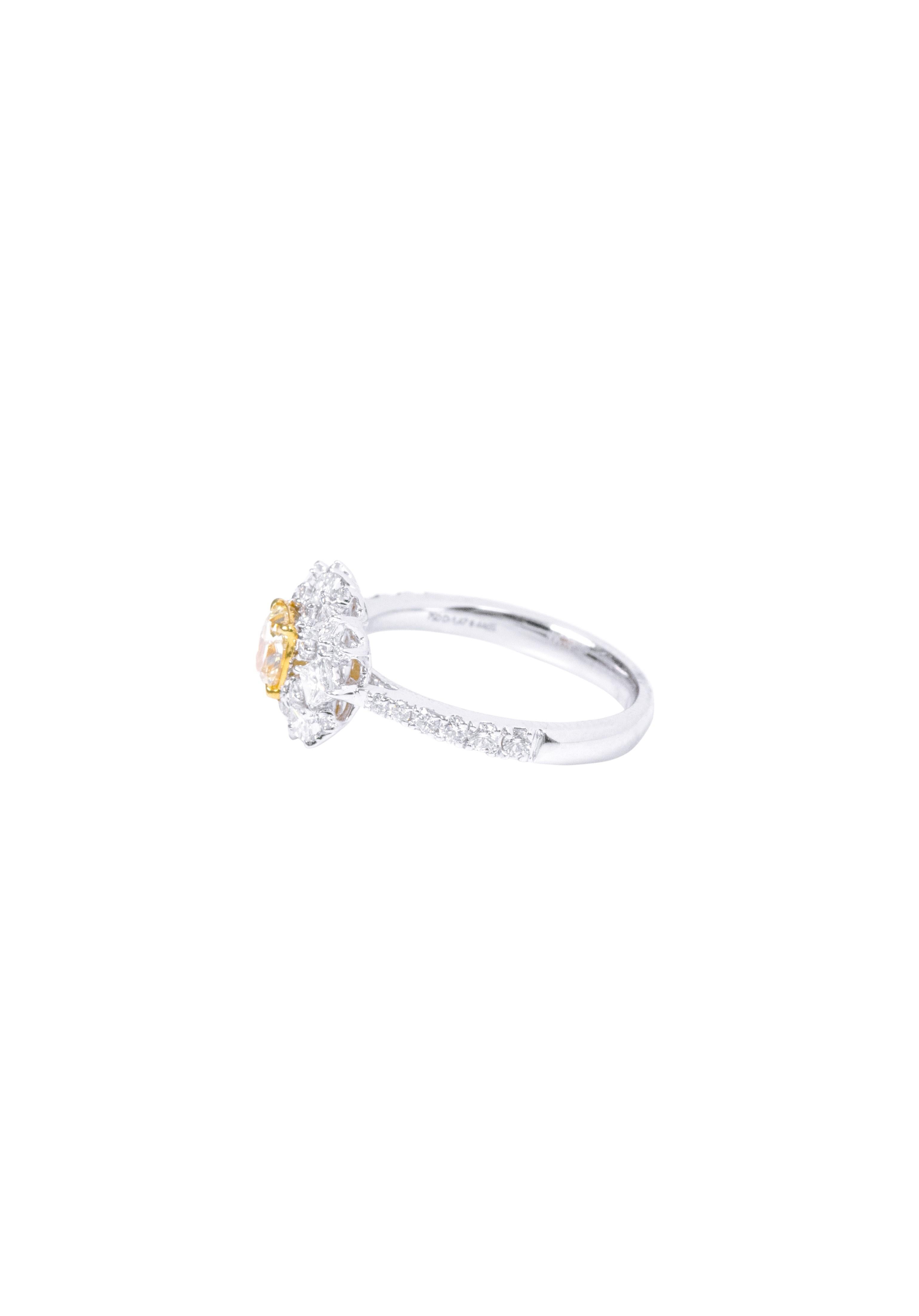 18 Karat Gold 1.48 Carat Fancy Yellow Diamond and Diamond Cocktail Ring 

At the heart of this cocktail ring, you'll find a carefully curated ensemble of diamonds, totaling 1.475 carats. These diamonds are strategically placed to create a central