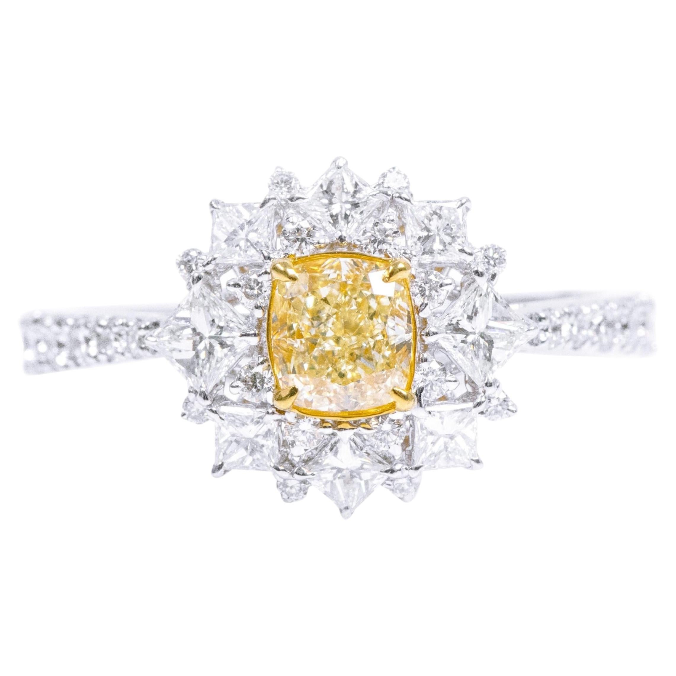 18 Karat Gold 1.48 Carat Fancy Yellow Diamond and Diamond Cocktail Ring