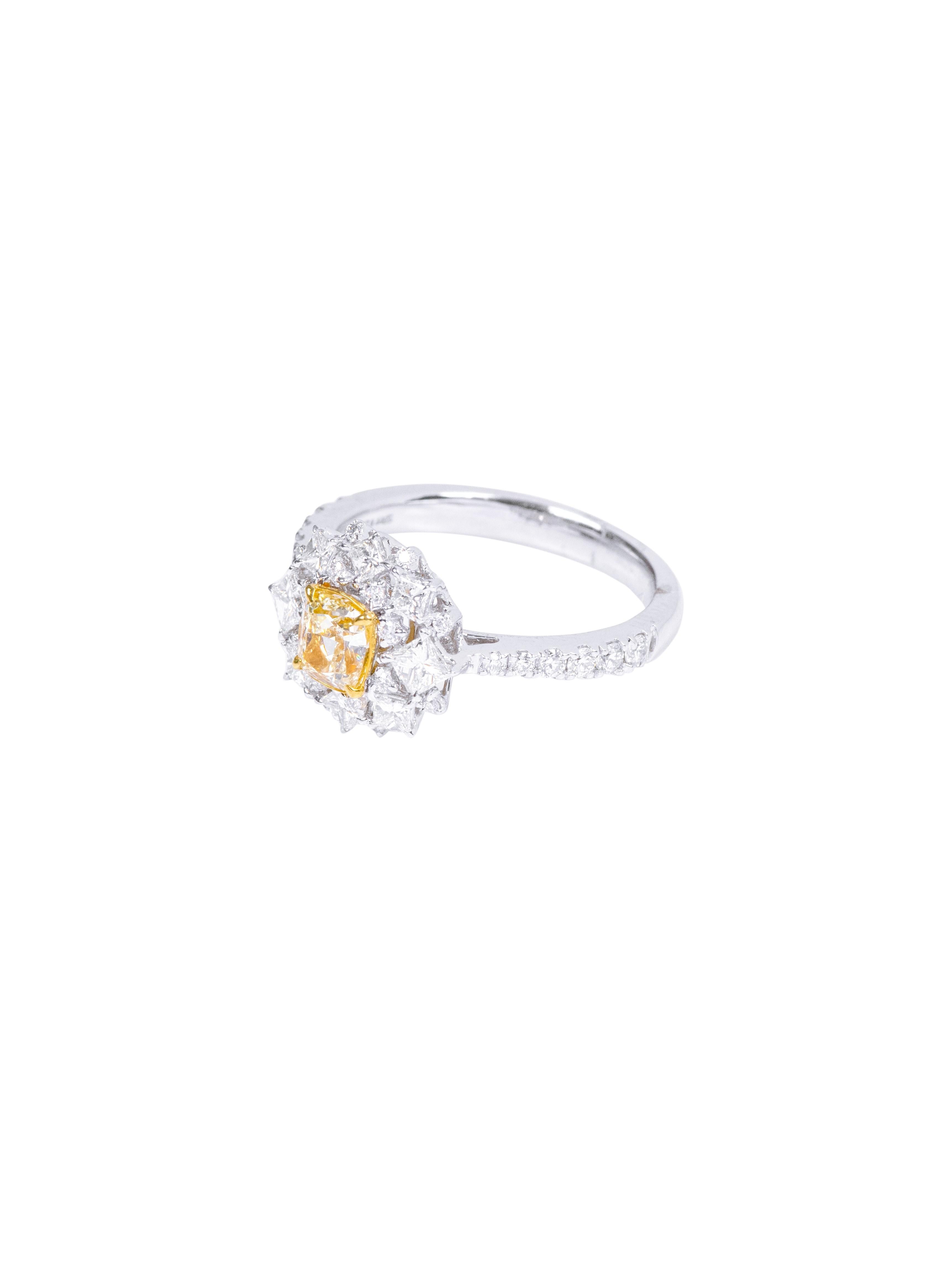 Women's 18 Karat Gold 1.48 Carat Fancy Yellow Diamond and Diamond Cocktail Ring  For Sale