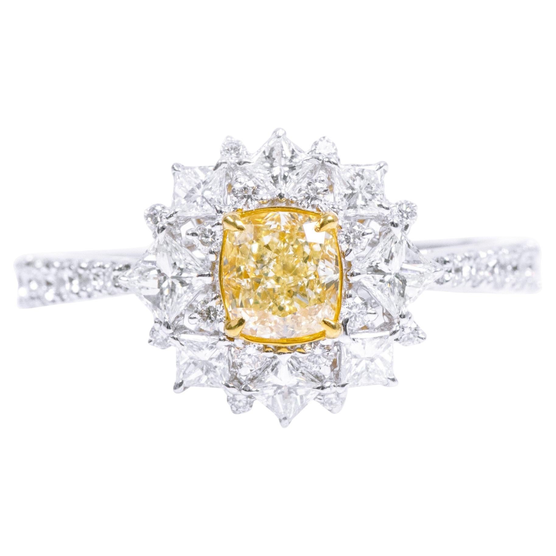 18 Karat Gold 1.48 Carat Fancy Yellow Diamond and Diamond Cocktail Ring 