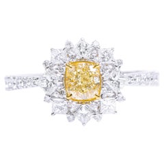 18 Karat Gold 1.48 Carat Fancy Yellow Diamond and Diamond Cocktail Ring 