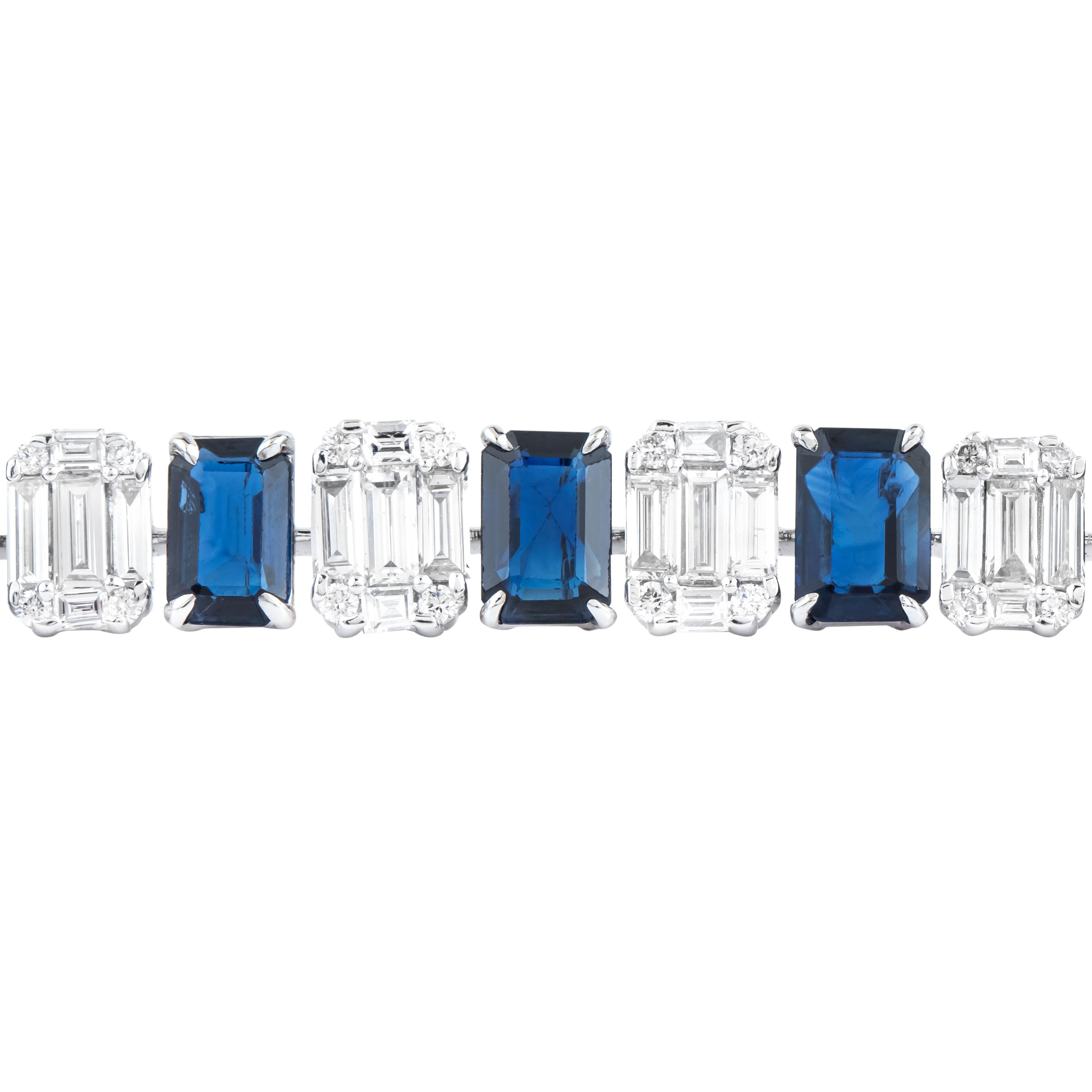Modern 18 Karat Gold 14.909 Carat Sapphire and Diamond Tennis Bracelet For Sale