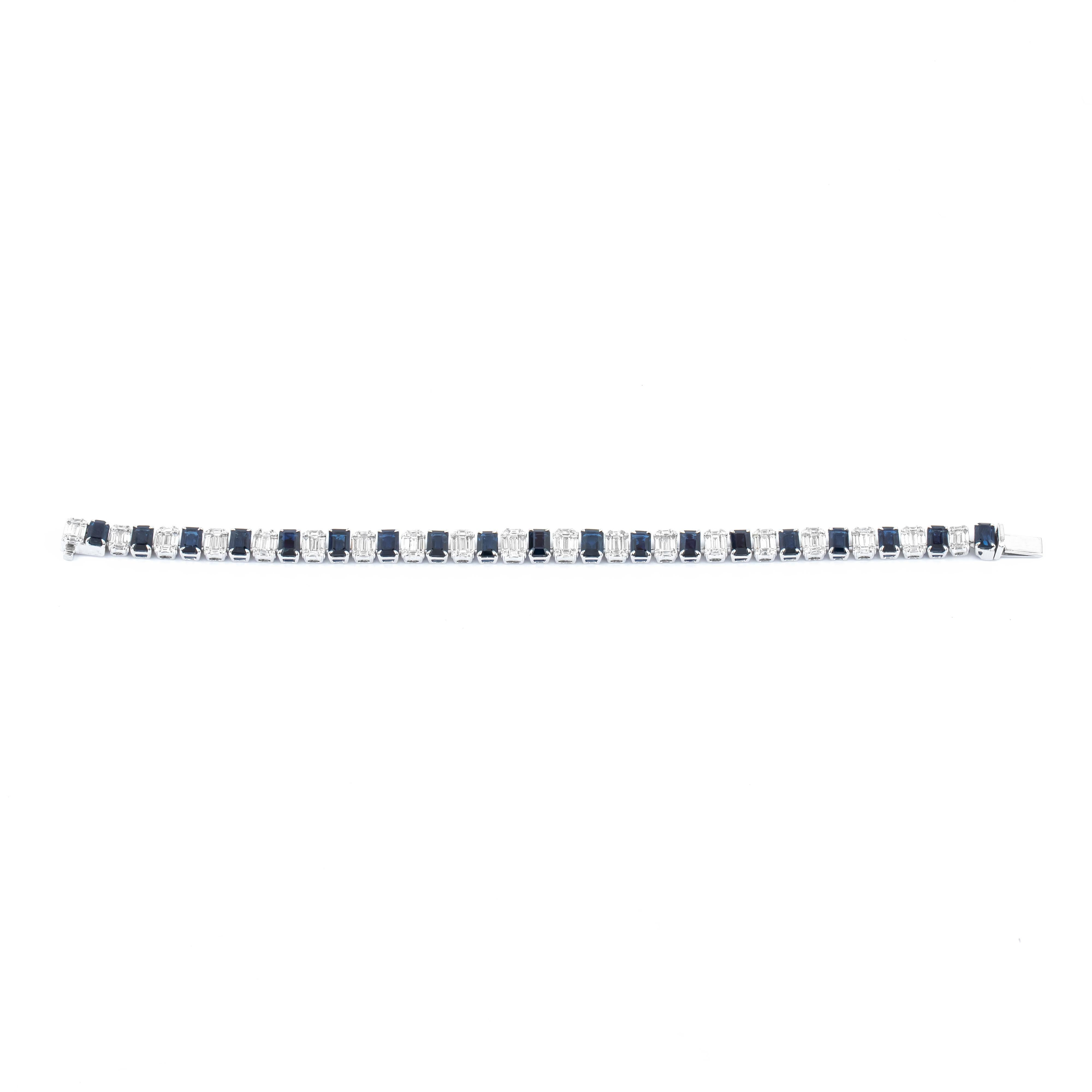 Brilliant Cut 18 Karat Gold 14.909 Carat Sapphire and Diamond Tennis Bracelet For Sale