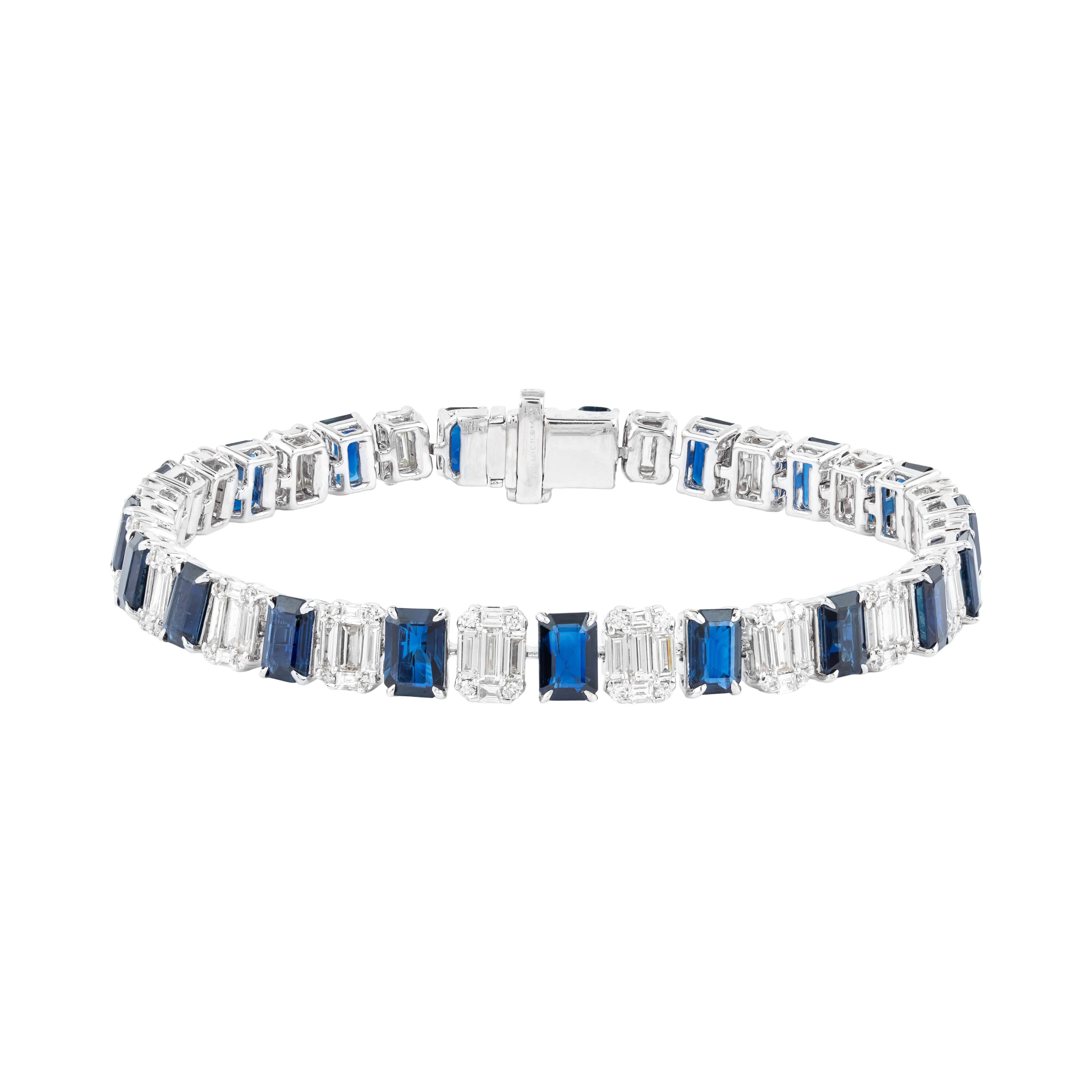 Women's 18 Karat Gold 14.909 Carat Sapphire and Diamond Tennis Bracelet For Sale